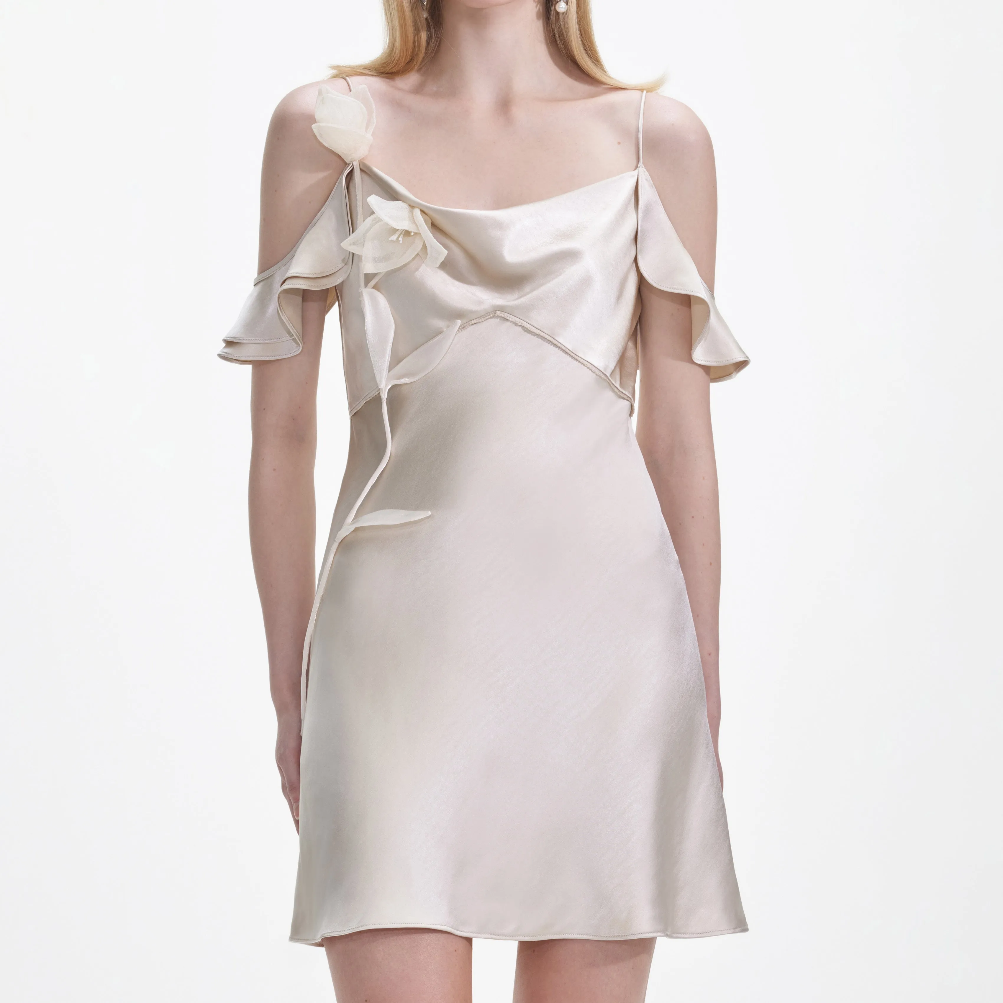 Champagne Flower Satin Mini Dress sold by Self-Portrait product image thumbnail 4