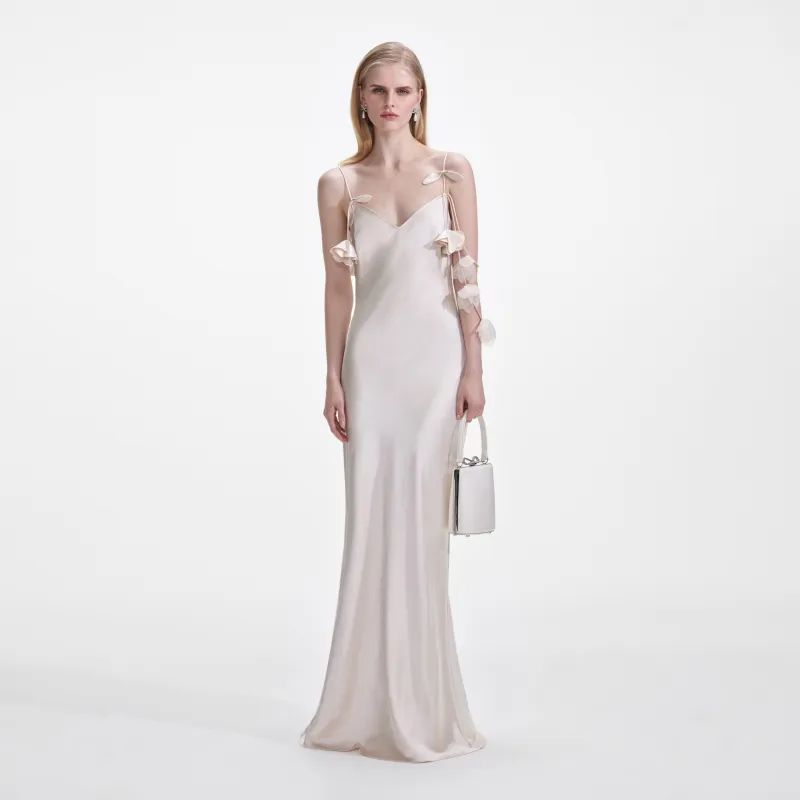 Champagne Flower Satin Maxi Dress made by Self-Portrait