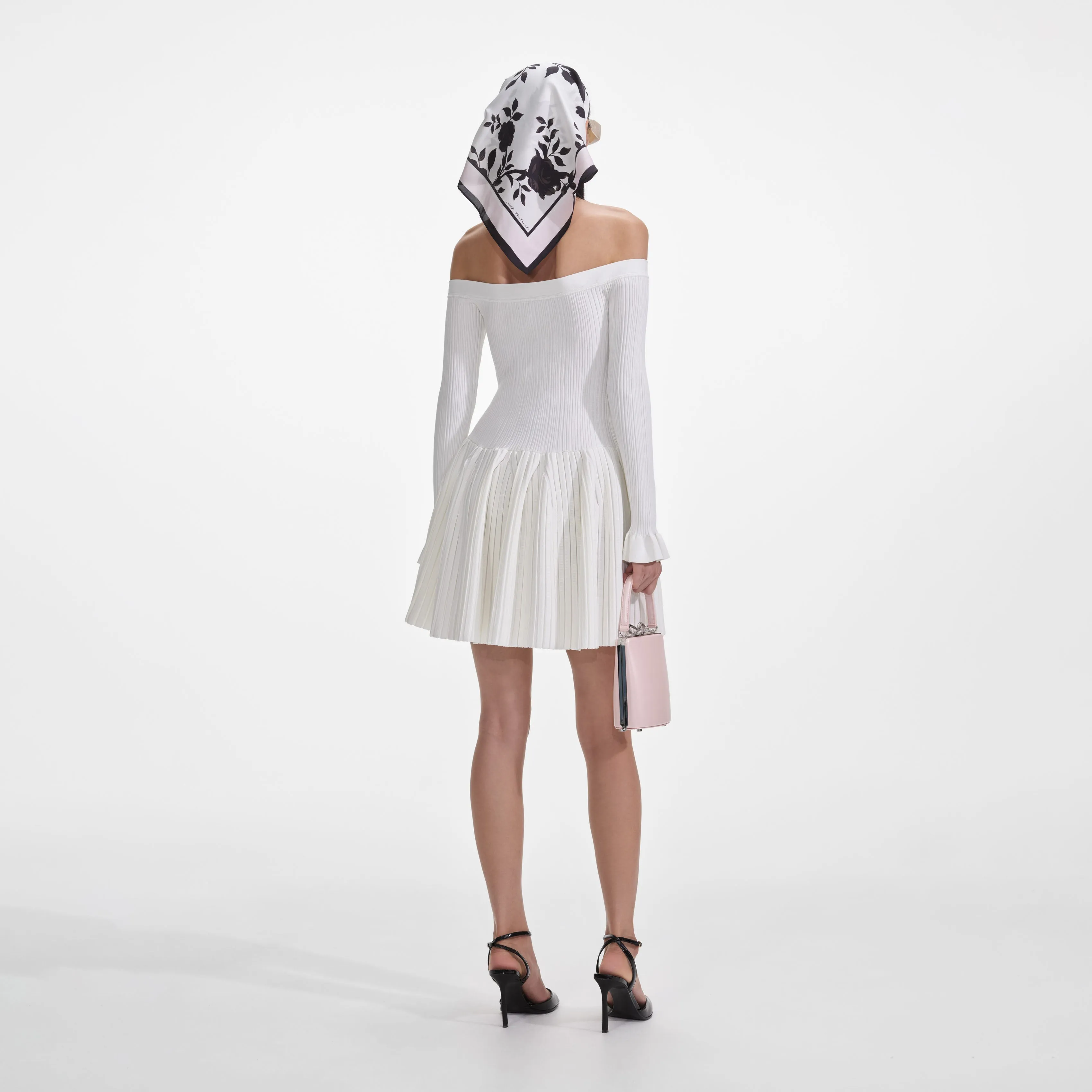 White Ribbed Knit Mini Dress sold by Self-Portrait product image thumbnail 3