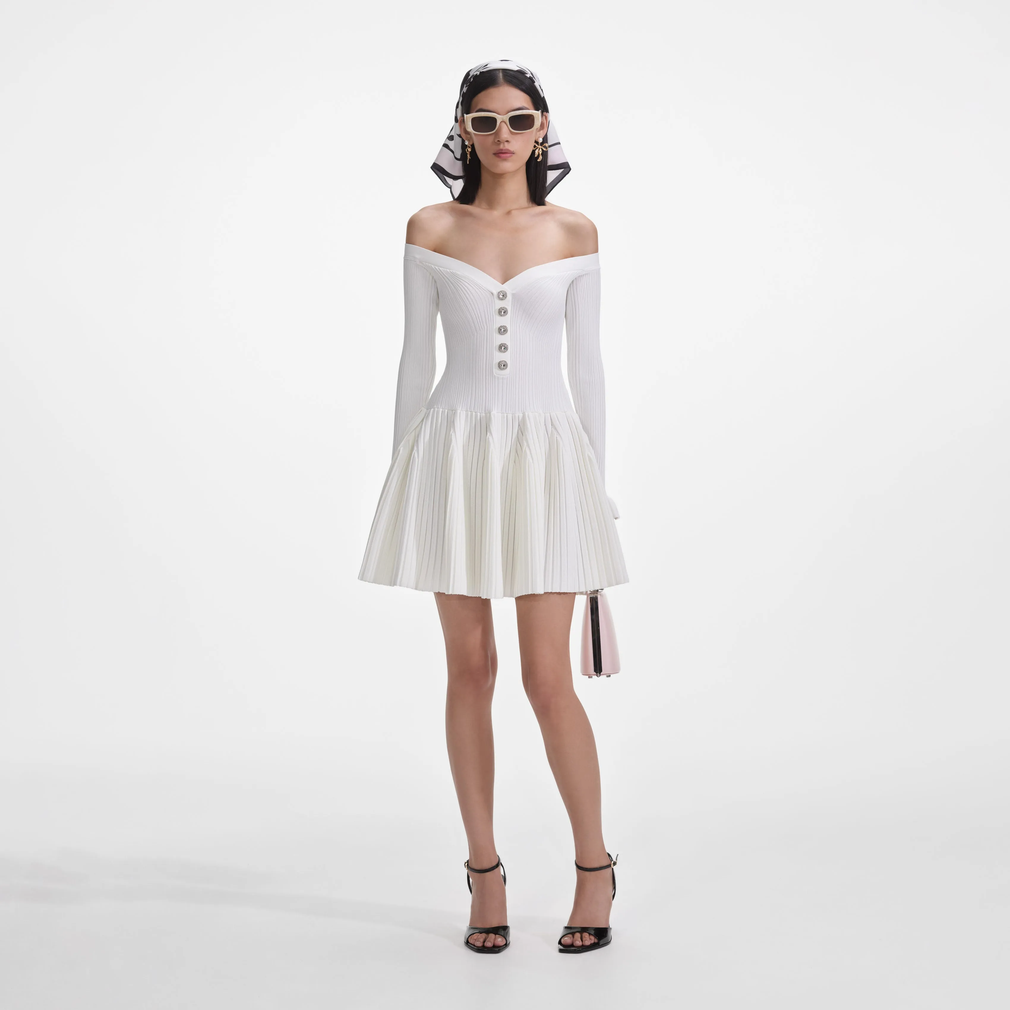 White Ribbed Knit Mini Dress sold by Self-Portrait