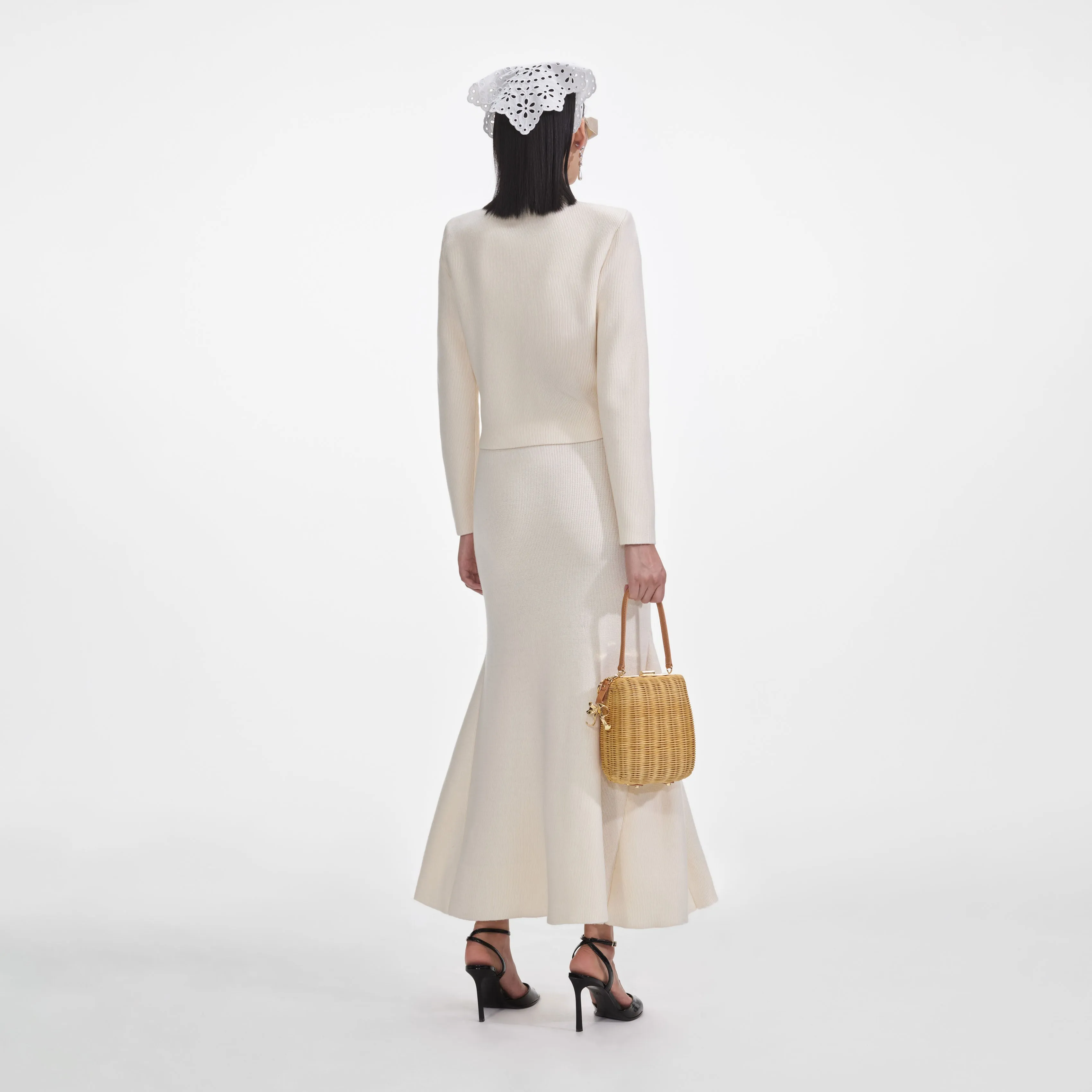 Cream Flared Knit Midi Skirt sold by Self-Portrait product image thumbnail 3