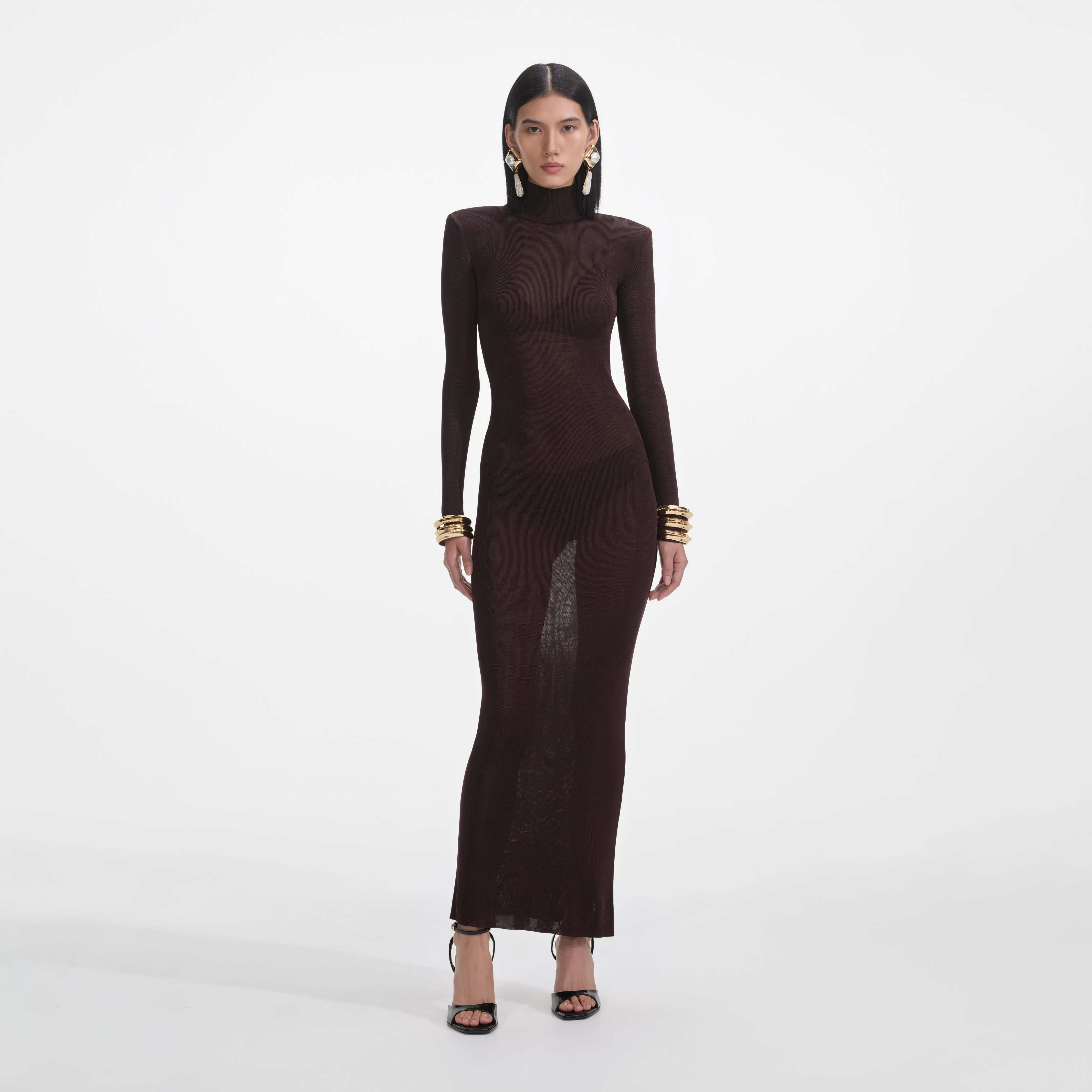 Brown Viscose Knit Maxi Dress sold by Self-Portrait