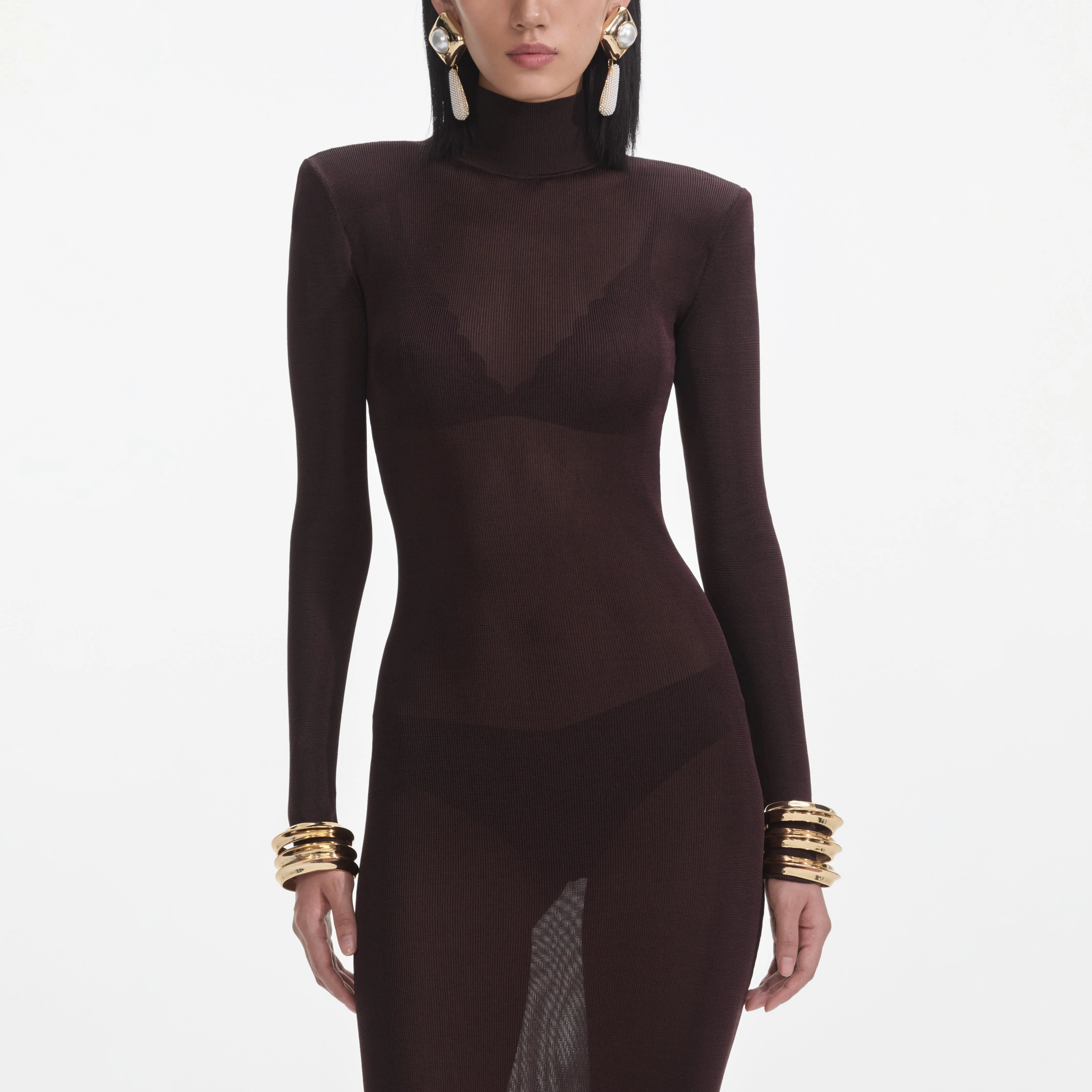 Brown Viscose Knit Maxi Dress sold by Self-Portrait product image thumbnail 4