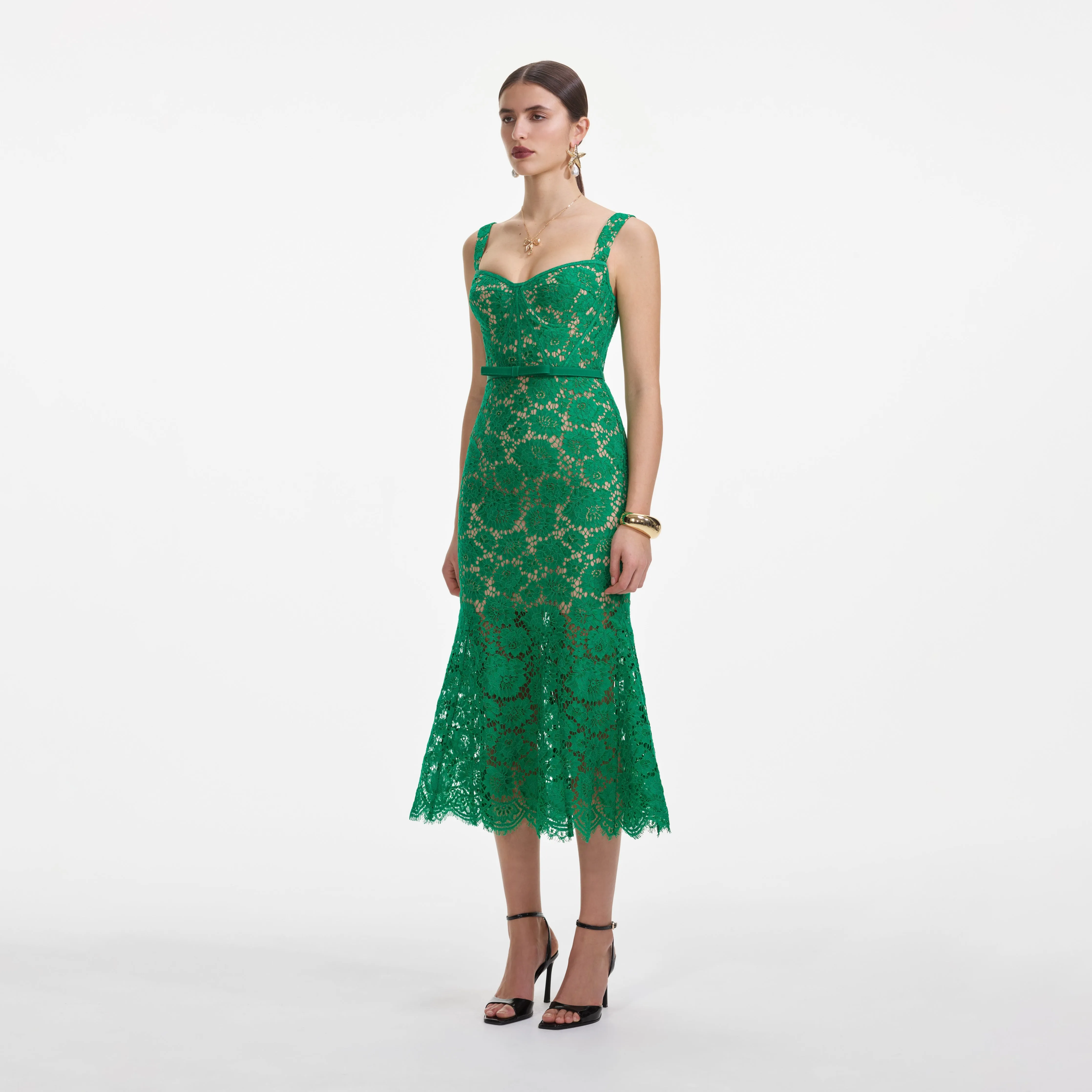 Green Fine Lace Midi Dress sold by Self-Portrait product image thumbnail 2