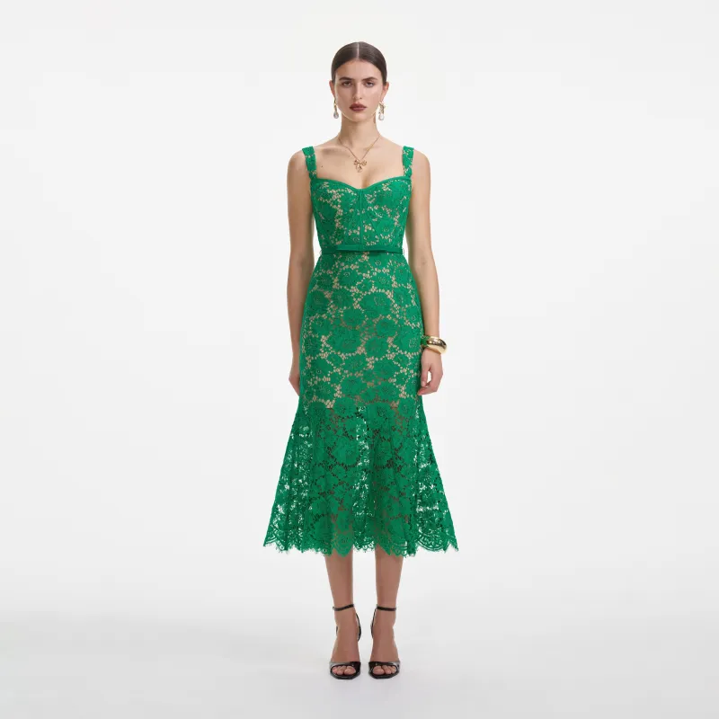 Green Fine Lace Midi Dress made by Self-Portrait