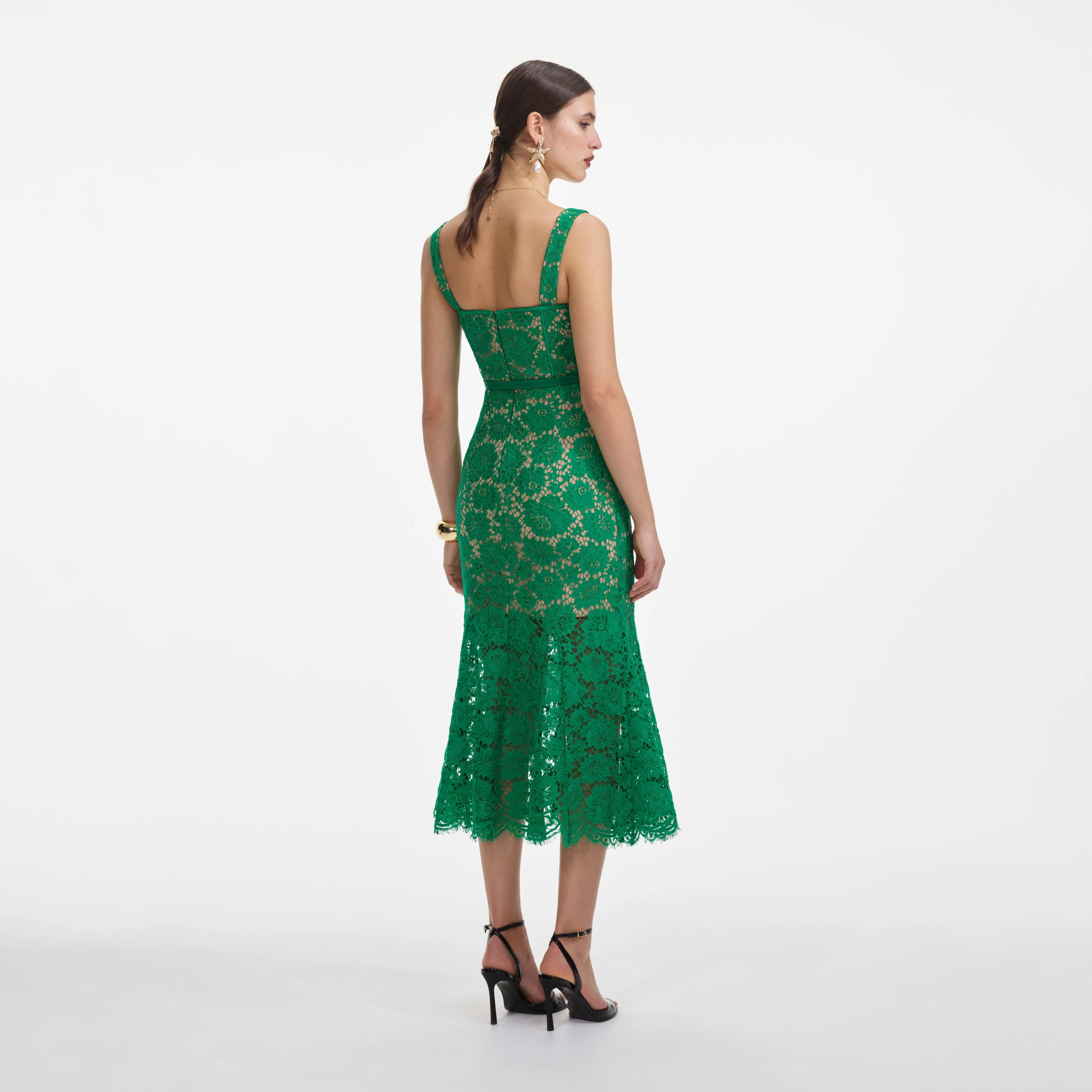 Green Fine Lace Midi Dress sold by Self-Portrait product image thumbnail 3