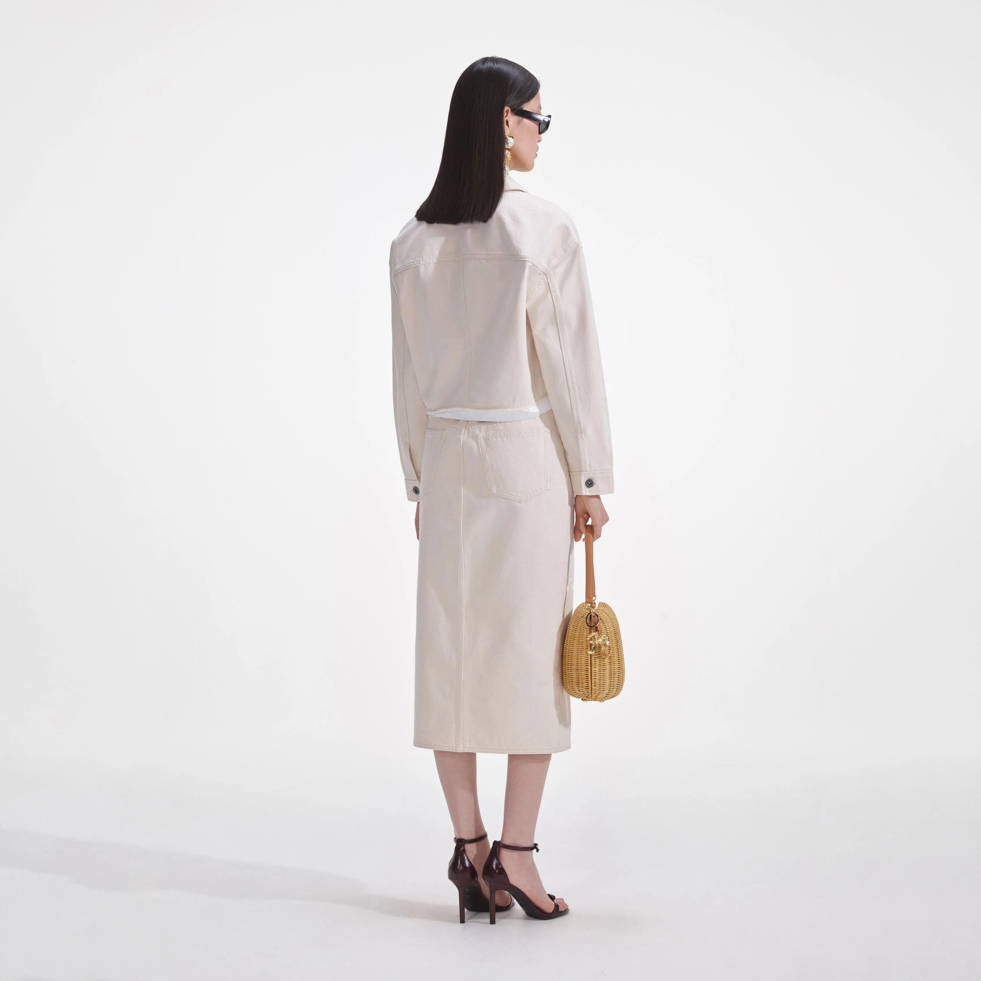 Cream Denim Midi Skirt sold by Self-Portrait product image thumbnail 3