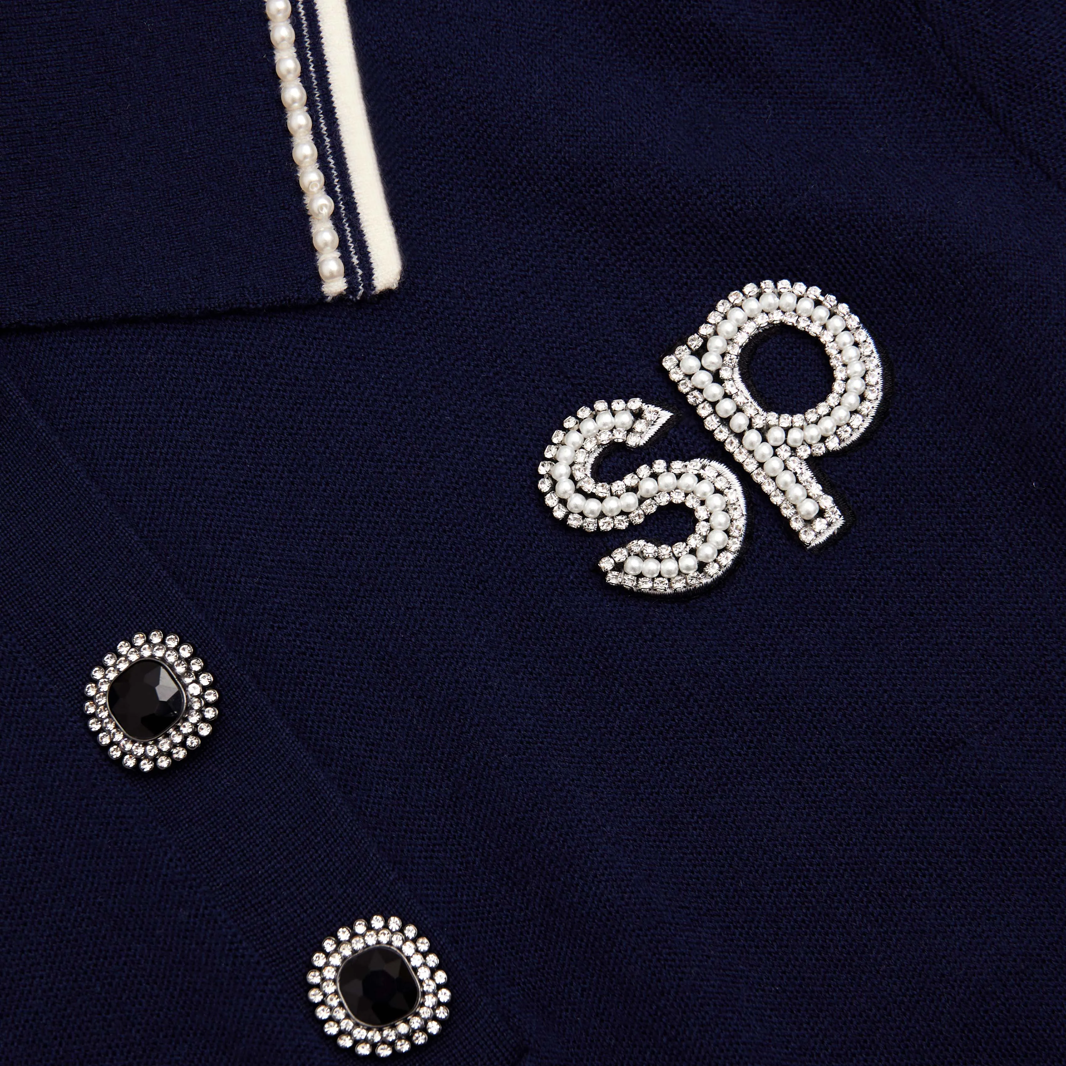 Navy Knit Long Sleeve SP Polo Top sold by Self-Portrait product image thumbnail 5