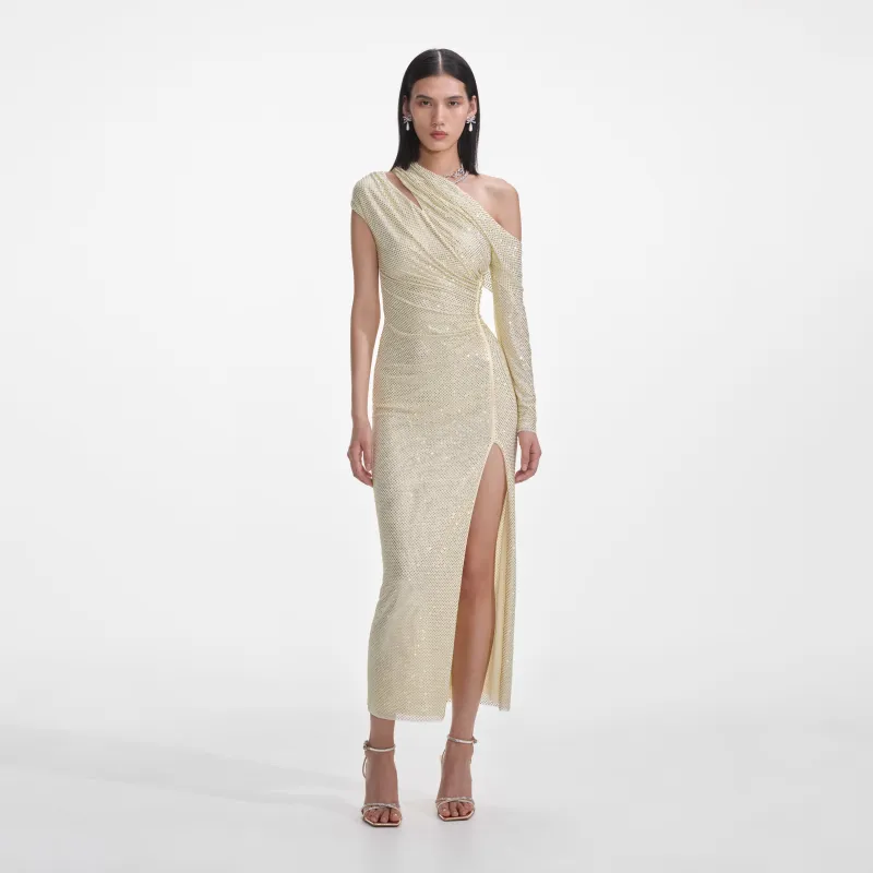 Yellow Rhinestone Gathered Midi Dress made by Self-Portrait