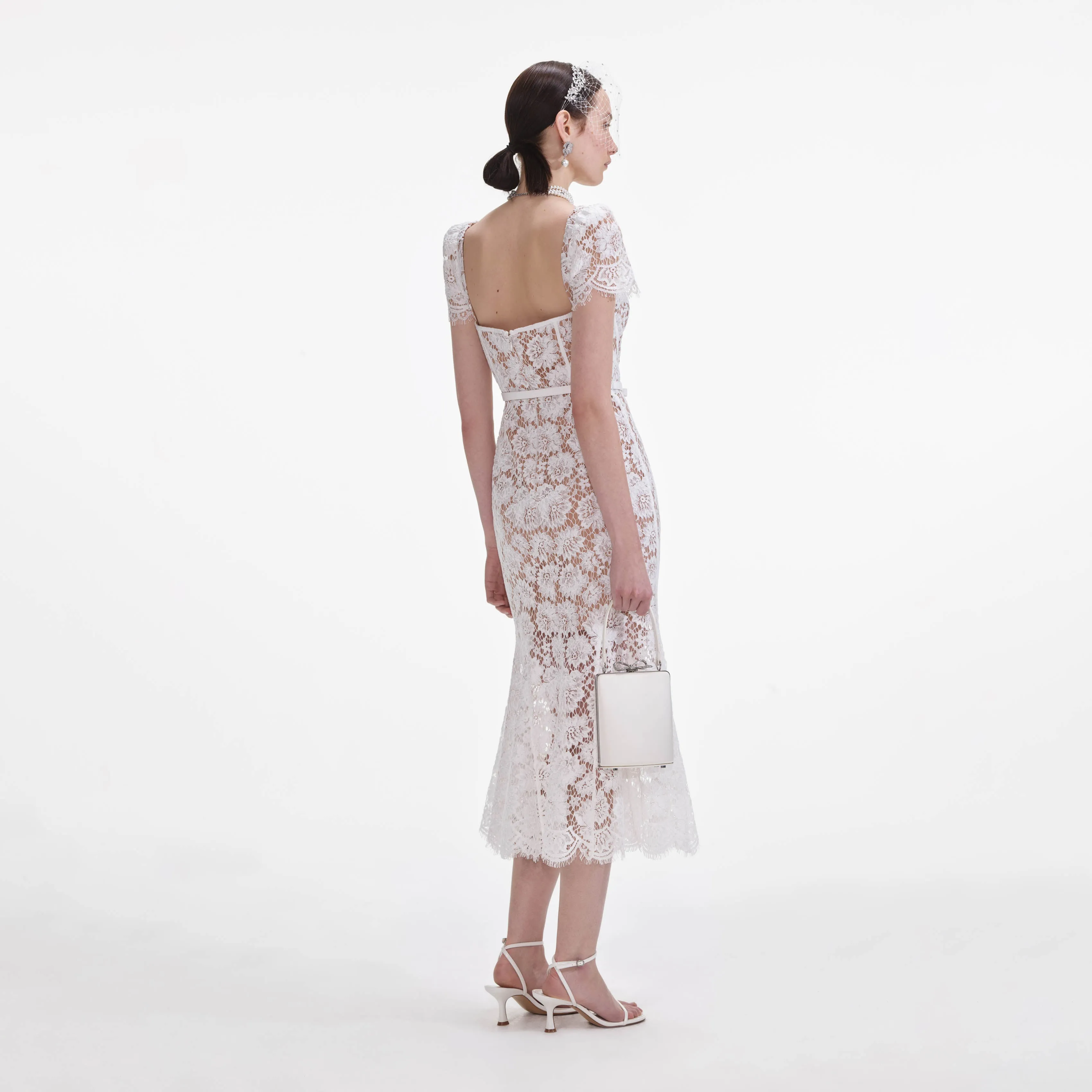 White Fine Lace Midi Dress sold by Self-Portrait product image thumbnail 3