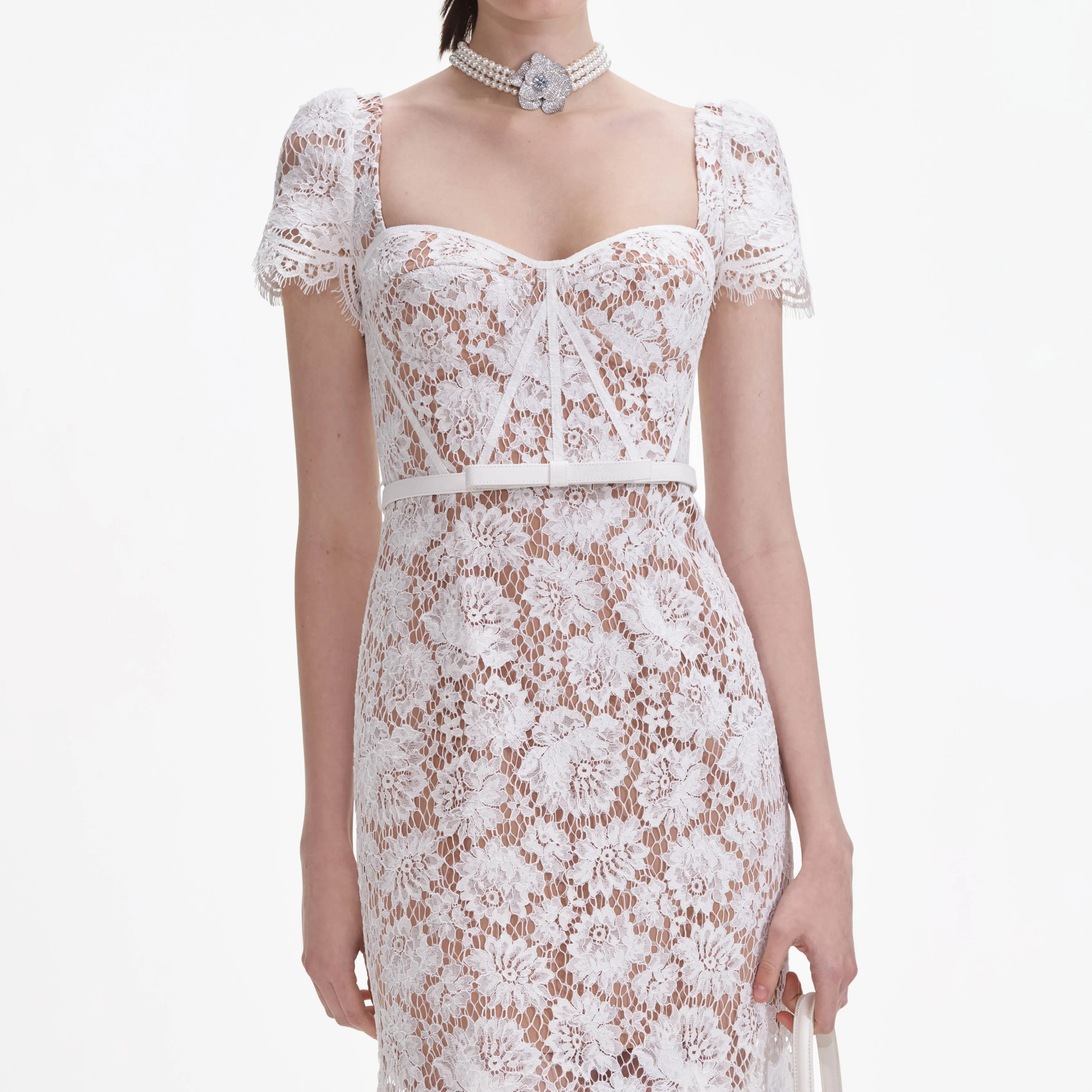 White Fine Lace Midi Dress sold by Self-Portrait product image thumbnail 4