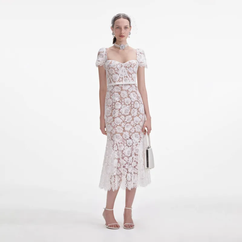 White Fine Lace Midi Dress made by Self-Portrait