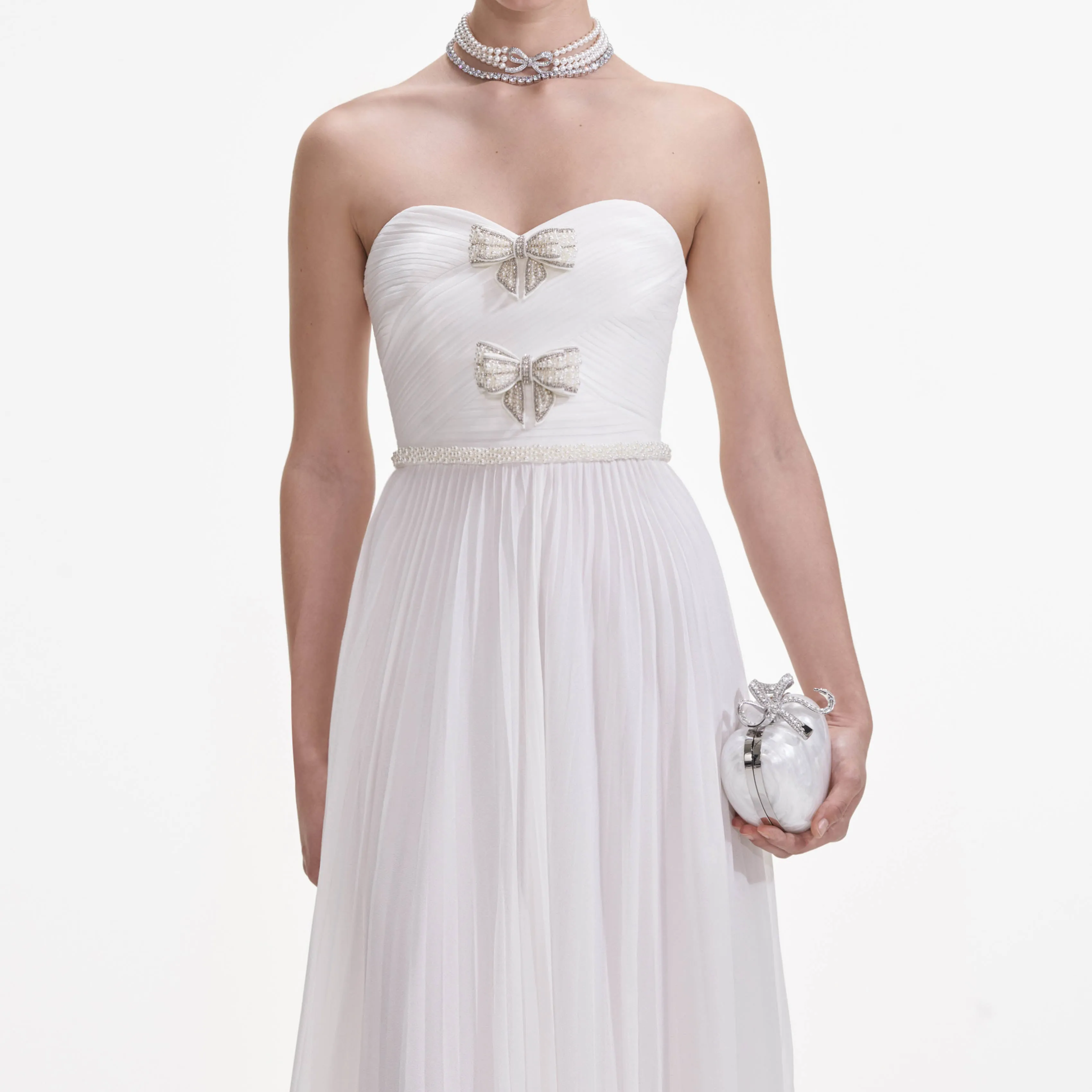 White Chiffon Bow Maxi Dress sold by Self-Portrait product image thumbnail 4