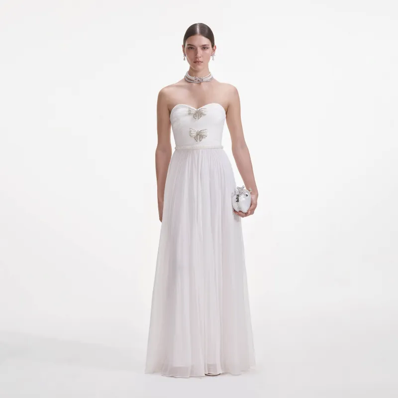 White Chiffon Bow Maxi Dress made by Self-Portrait