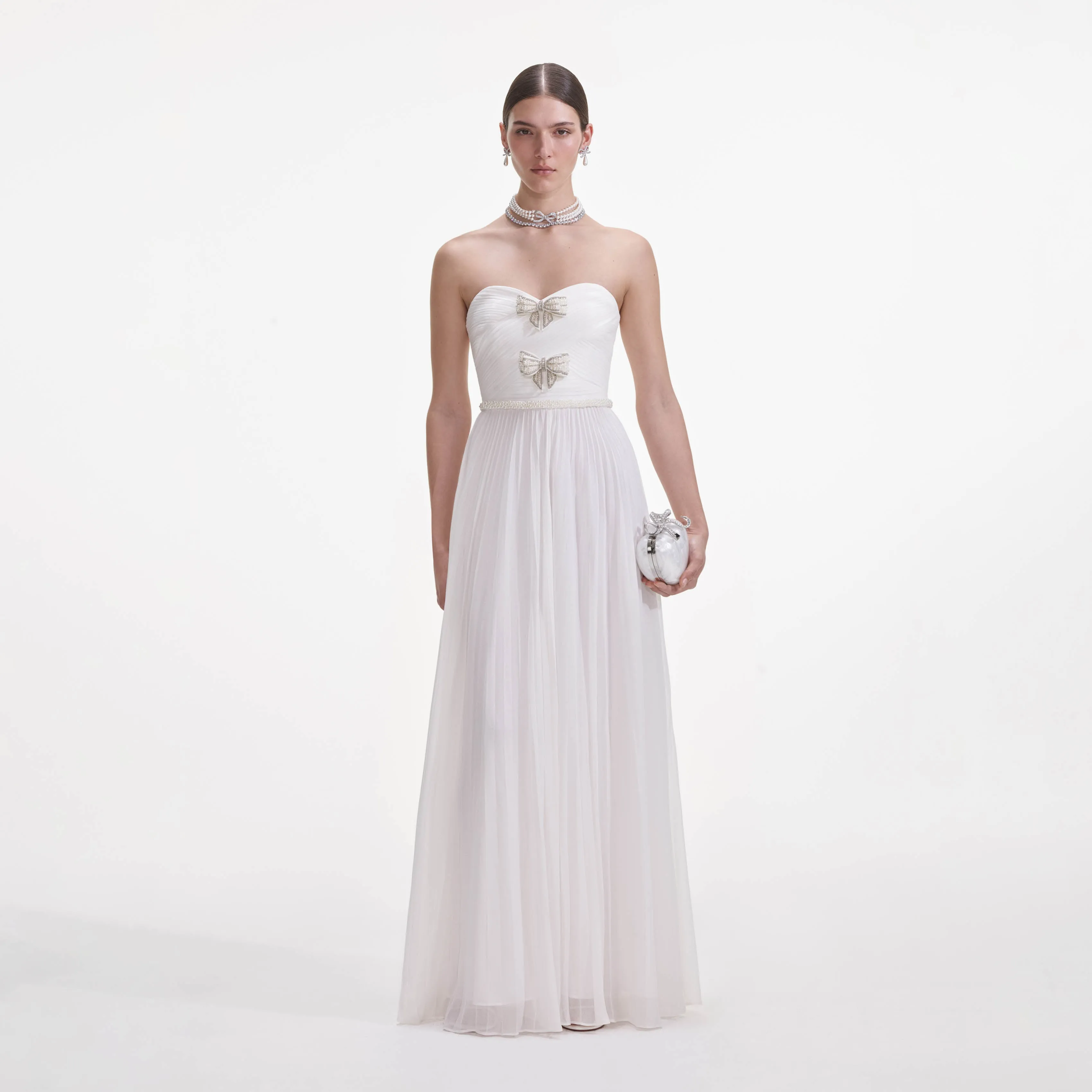 White Chiffon Bow Maxi Dress sold by Self-Portrait