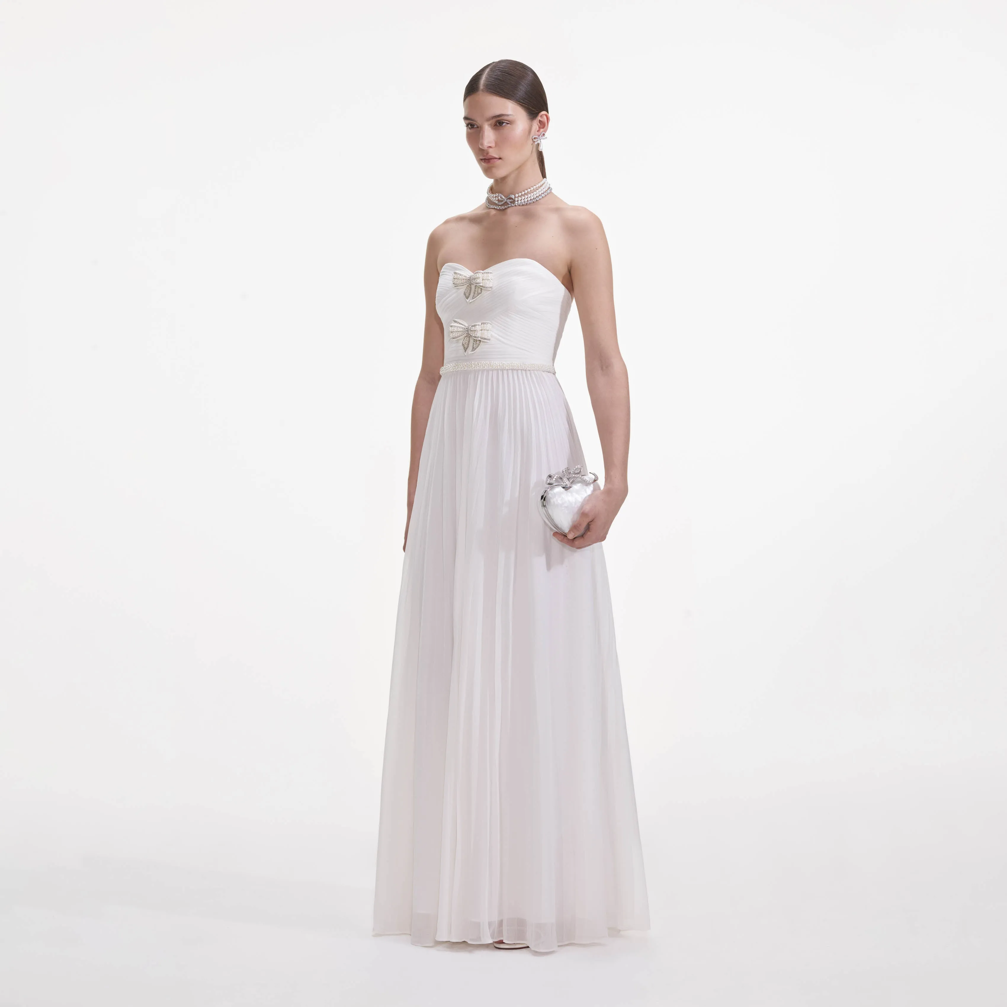 White Chiffon Bow Maxi Dress sold by Self-Portrait product image thumbnail 2