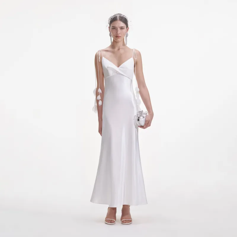 White Satin Flower Midi Dress made by Self-Portrait