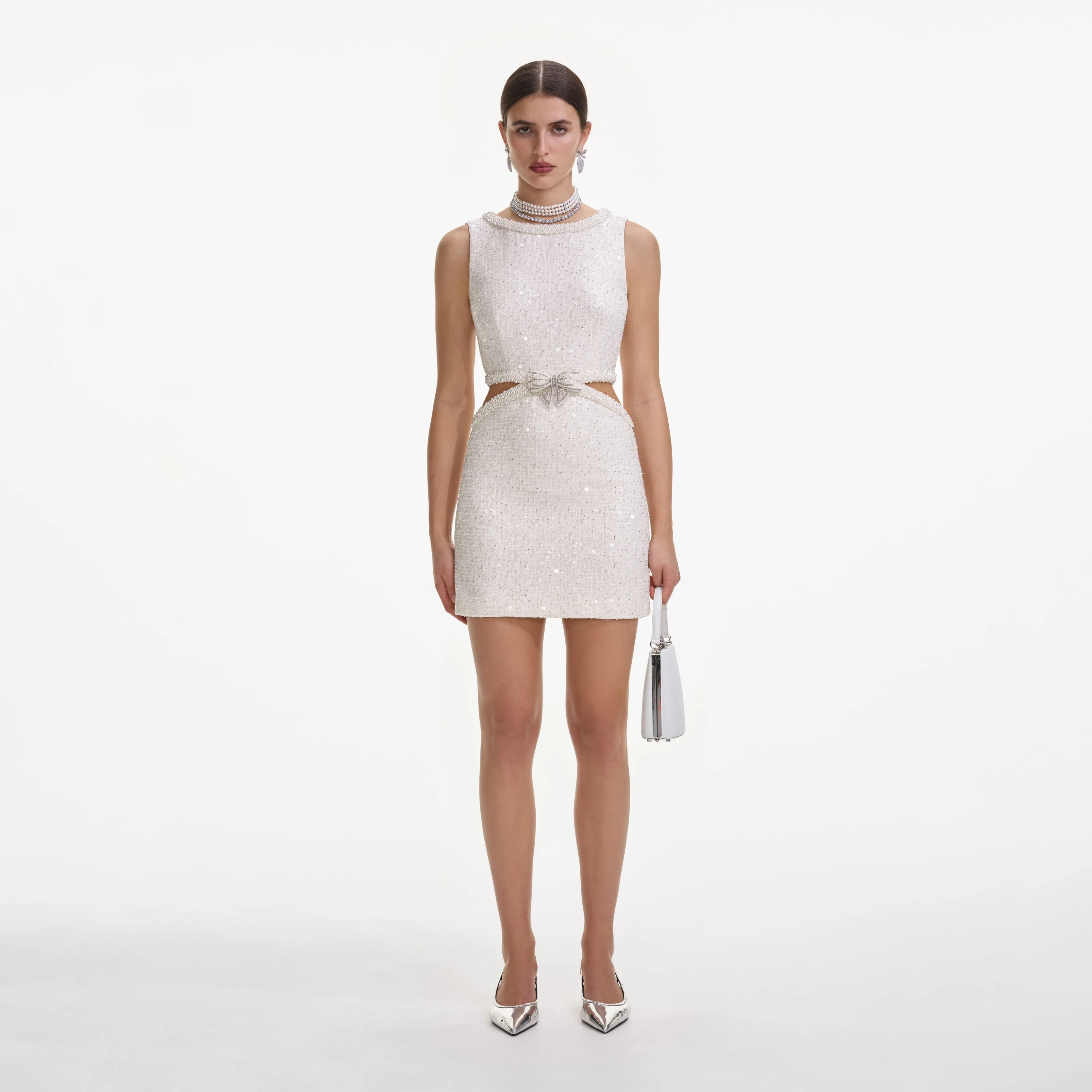 Cream Boucle Pearl Mini Dress sold by Self-Portrait