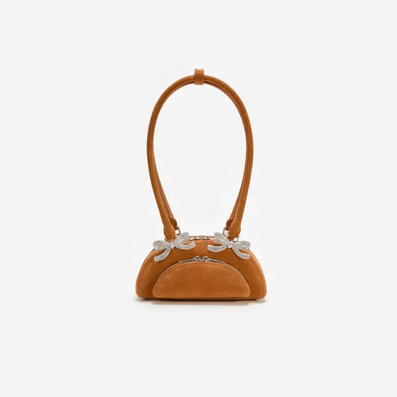 Brown Suede Curved Mini Shoulder Bag made by Self-Portrait