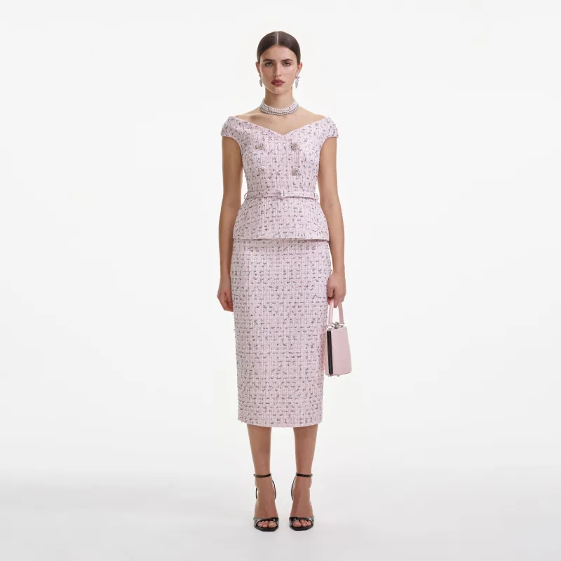 Pink Boucle Pearl Midi Dress made by Self-Portrait
