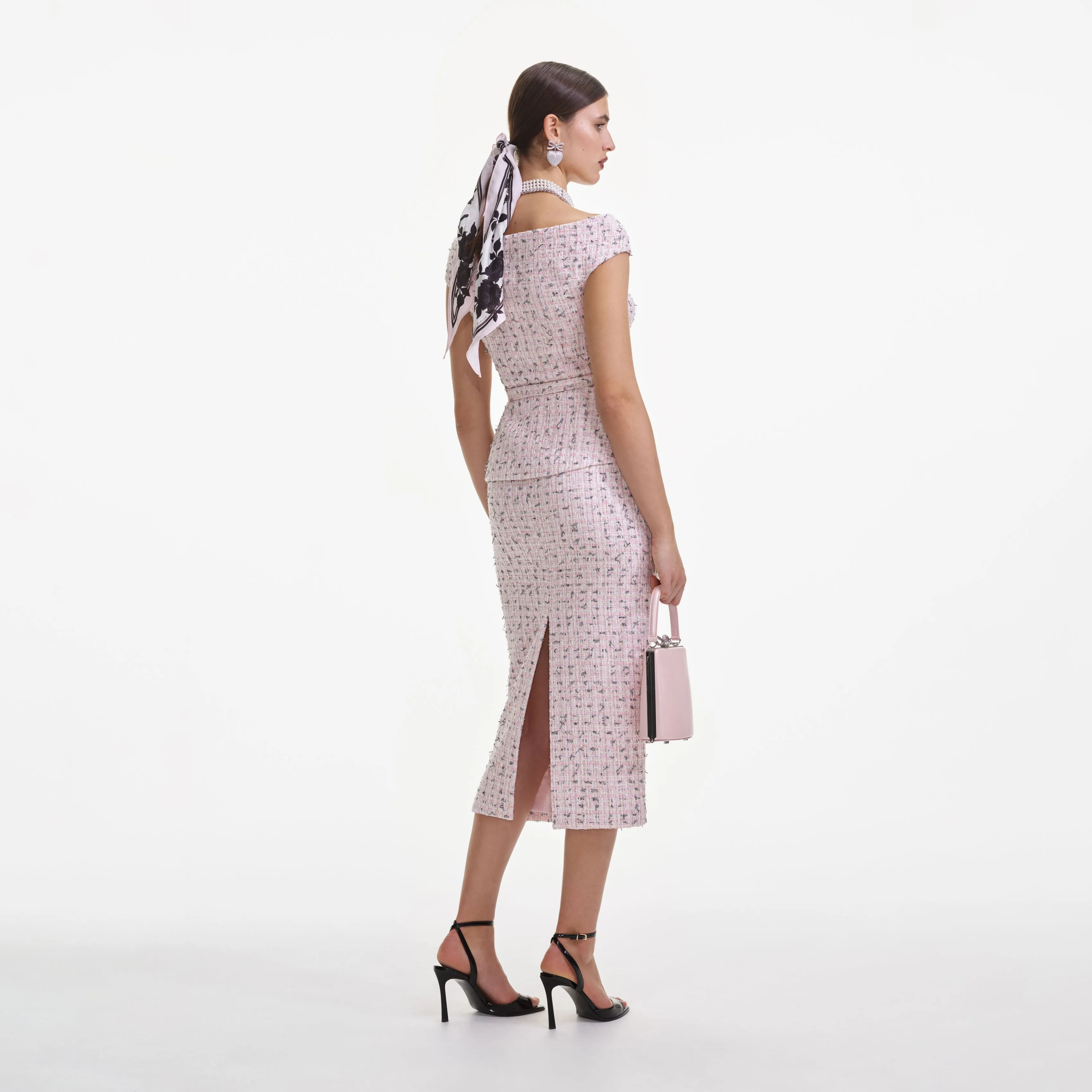 Pink Boucle Pearl Midi Dress sold by Self-Portrait product image thumbnail 3