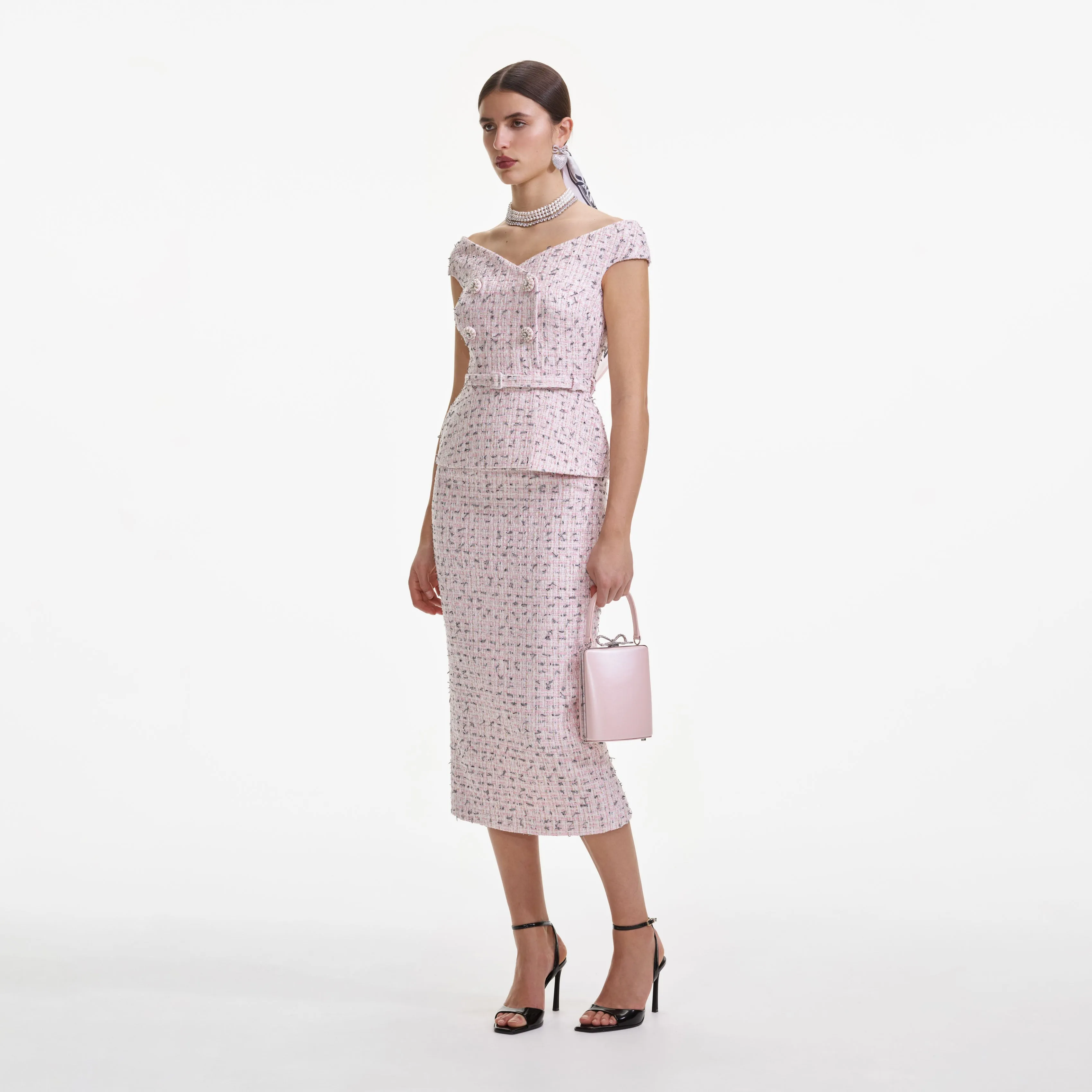 Pink Boucle Pearl Midi Dress sold by Self-Portrait product image thumbnail 2