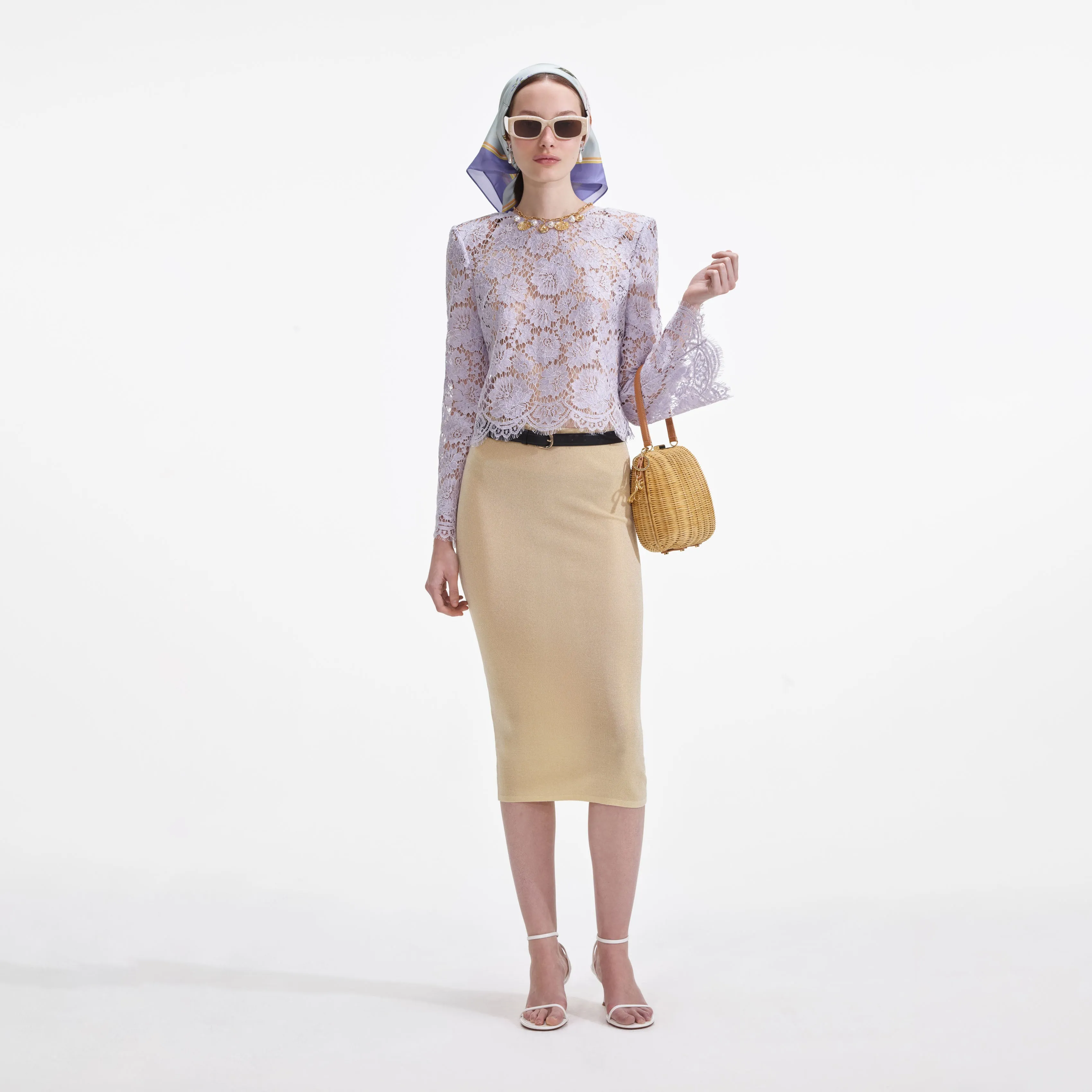 Yellow Viscose Knit Midi Skirt sold by Self-Portrait product image thumbnail 4