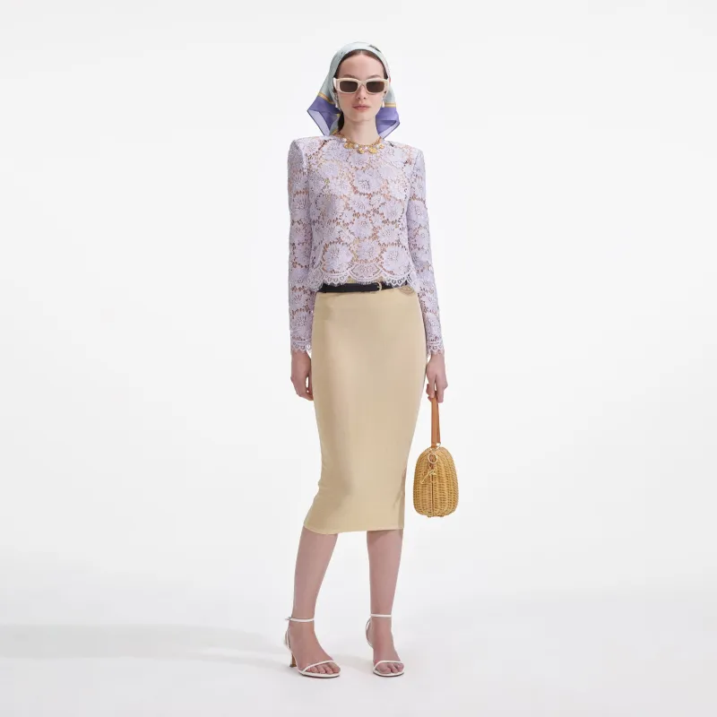 Yellow Viscose Knit Midi Skirt made by Self-Portrait