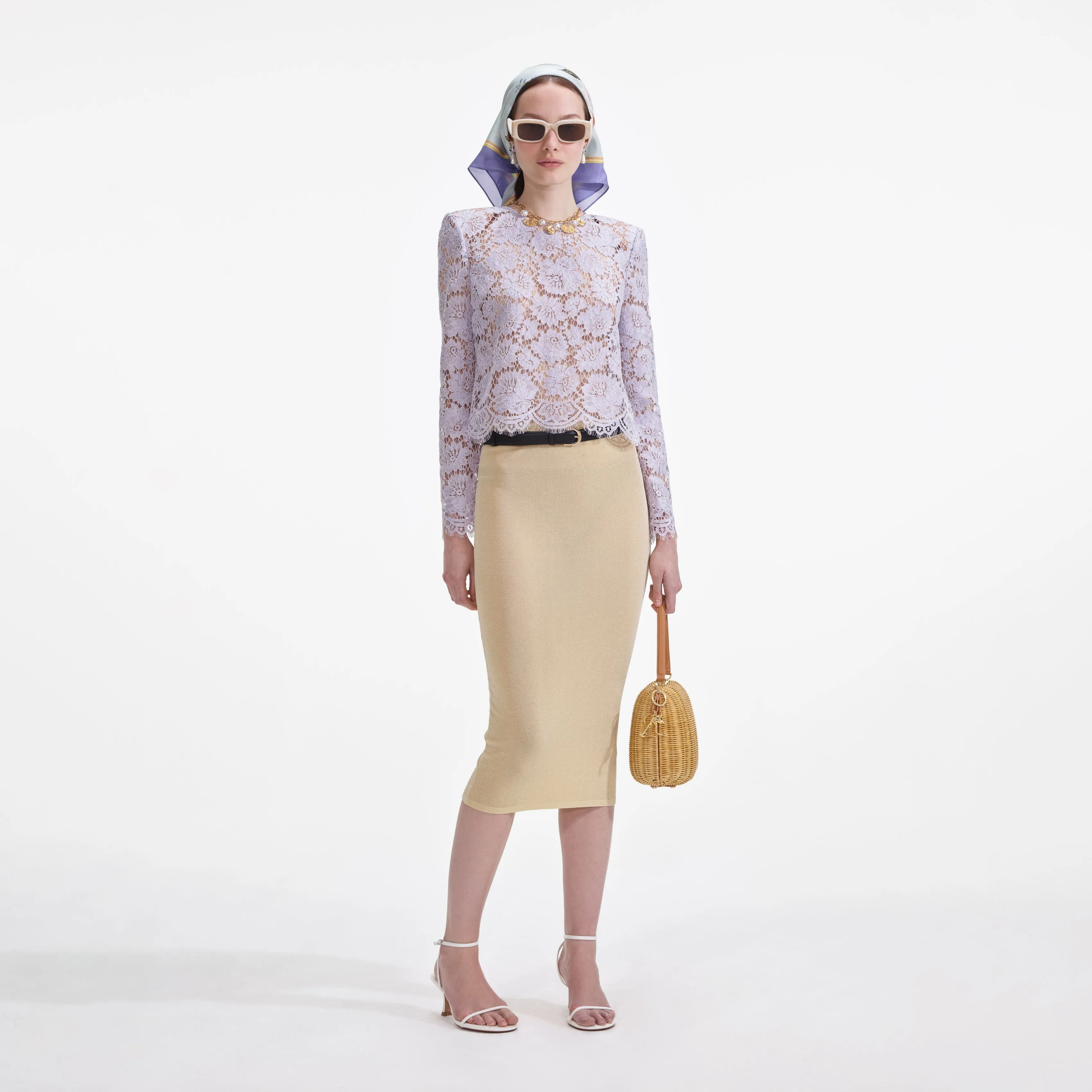 Yellow Viscose Knit Midi Skirt sold by Self-Portrait