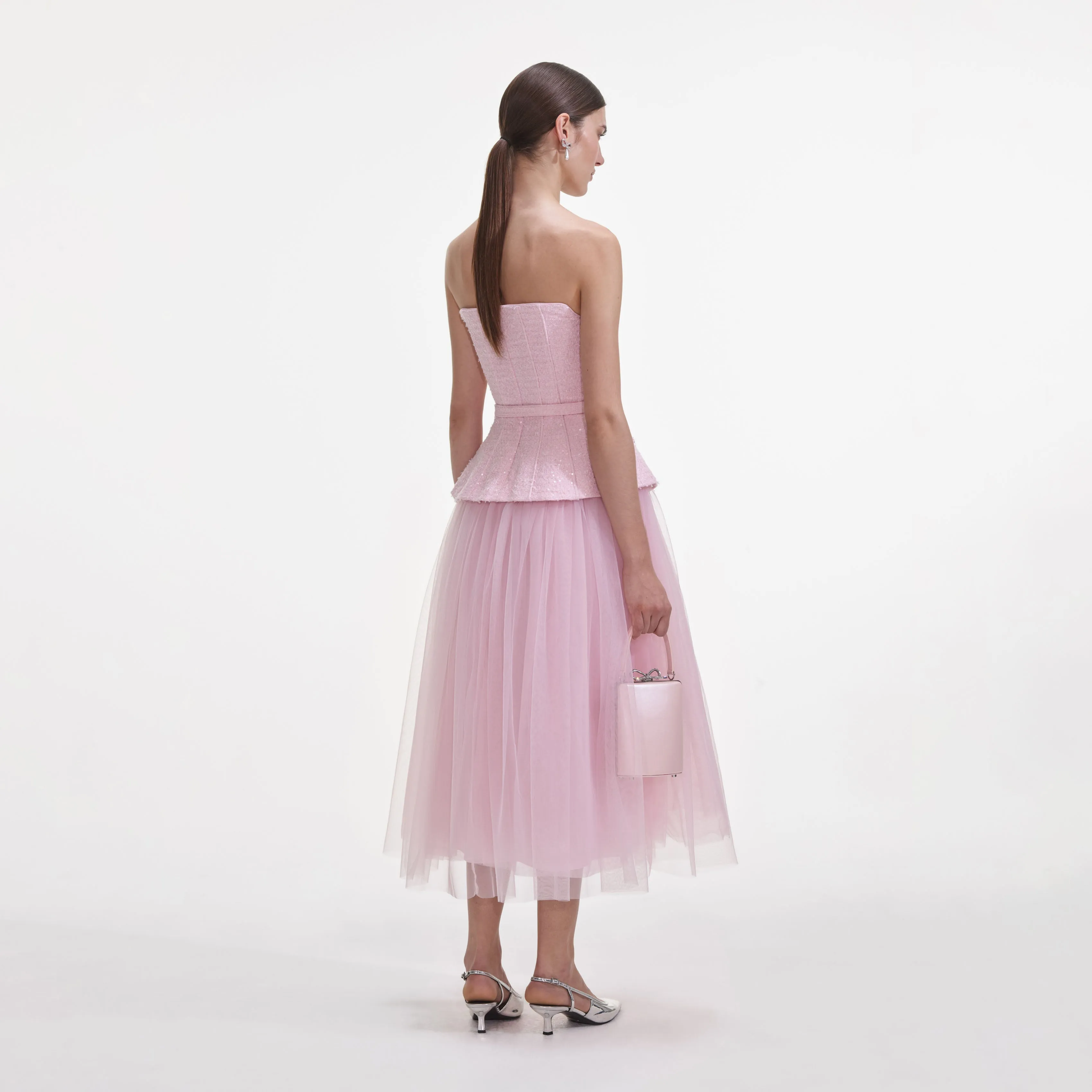 Pink Boucle Tulle Midi Dress sold by Self-Portrait product image thumbnail 3