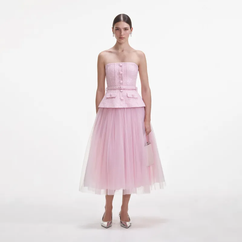Pink Boucle Tulle Midi Dress made by Self-Portrait