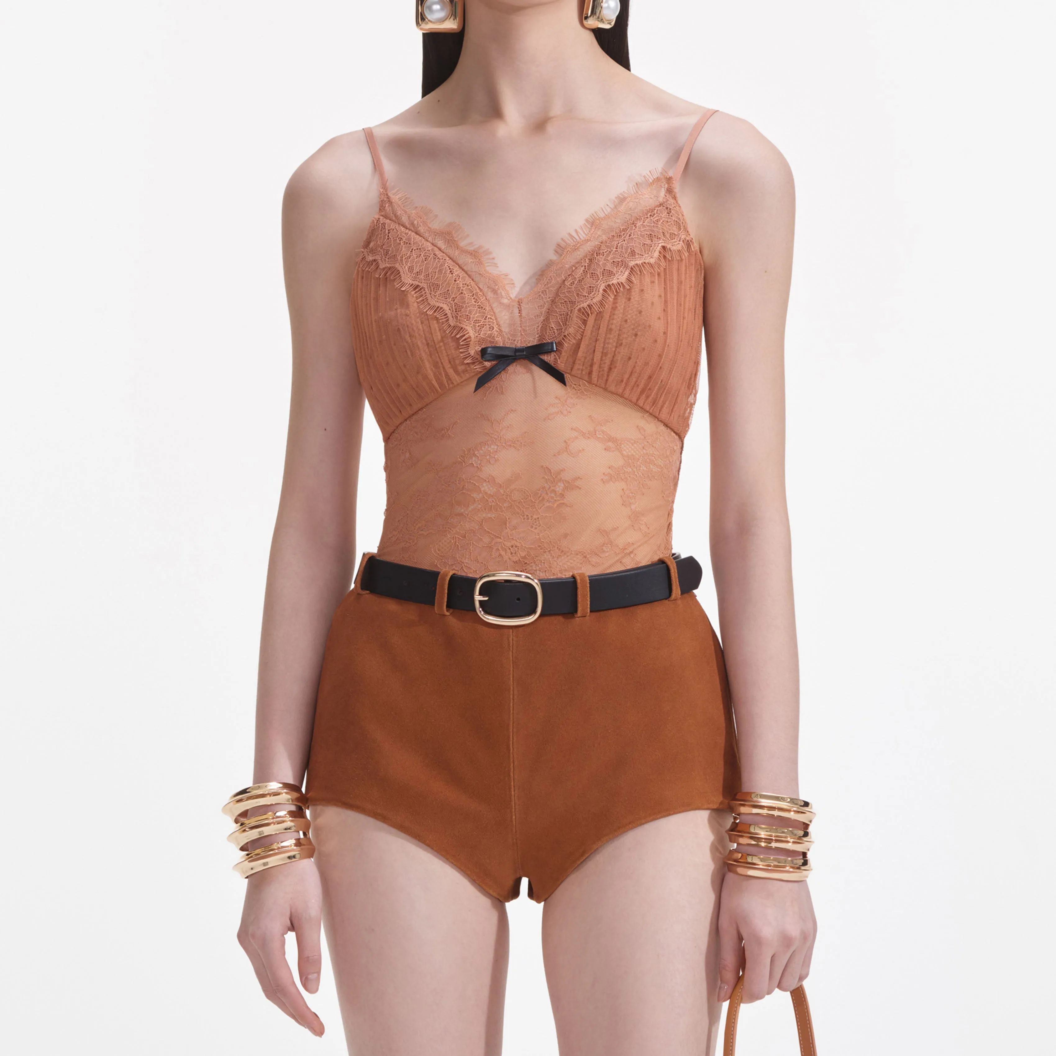Tan Dot Mesh Bodysuit sold by Self-Portrait product image thumbnail 4