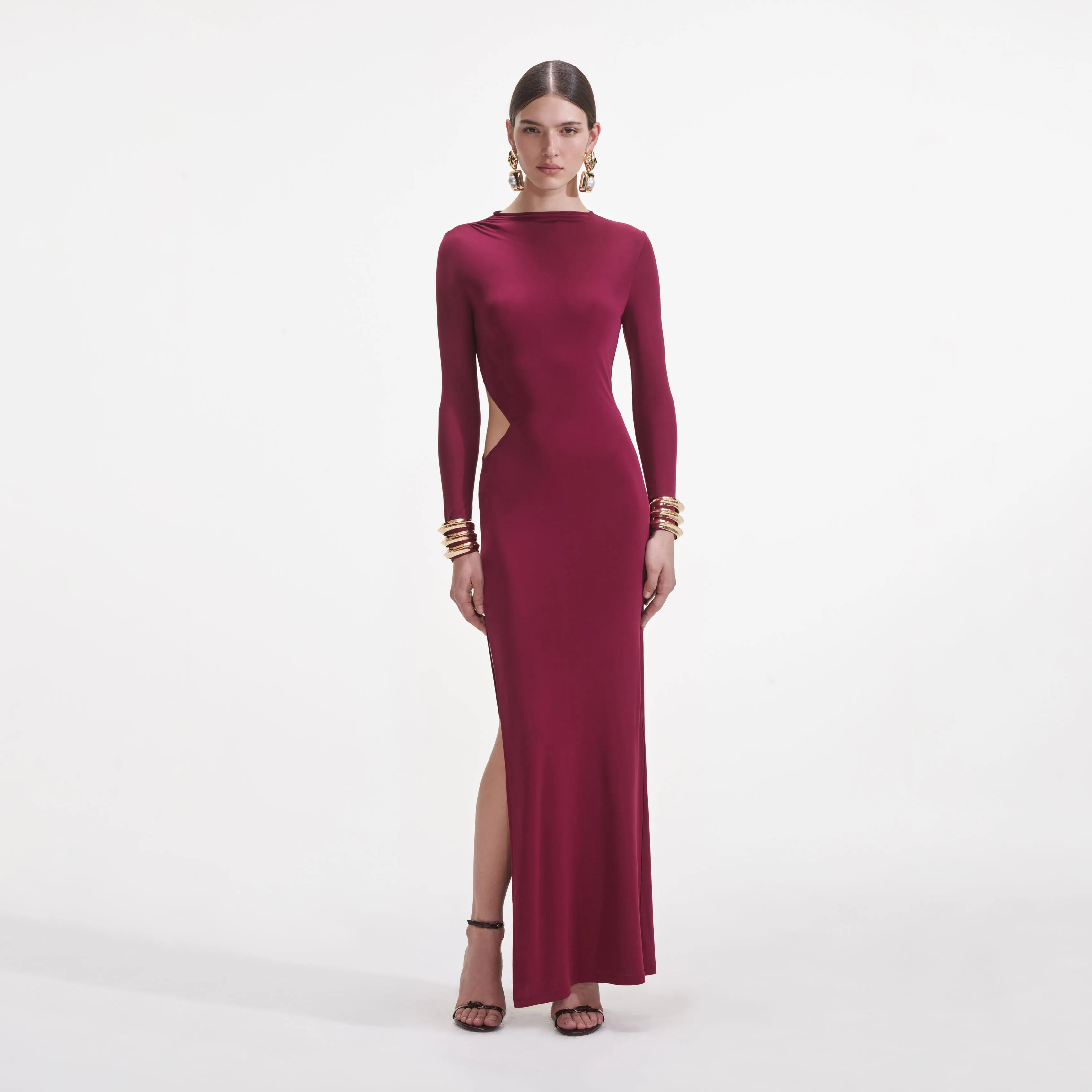 Burgundy Jersey Cut Out Midi Dress sold by Self-Portrait