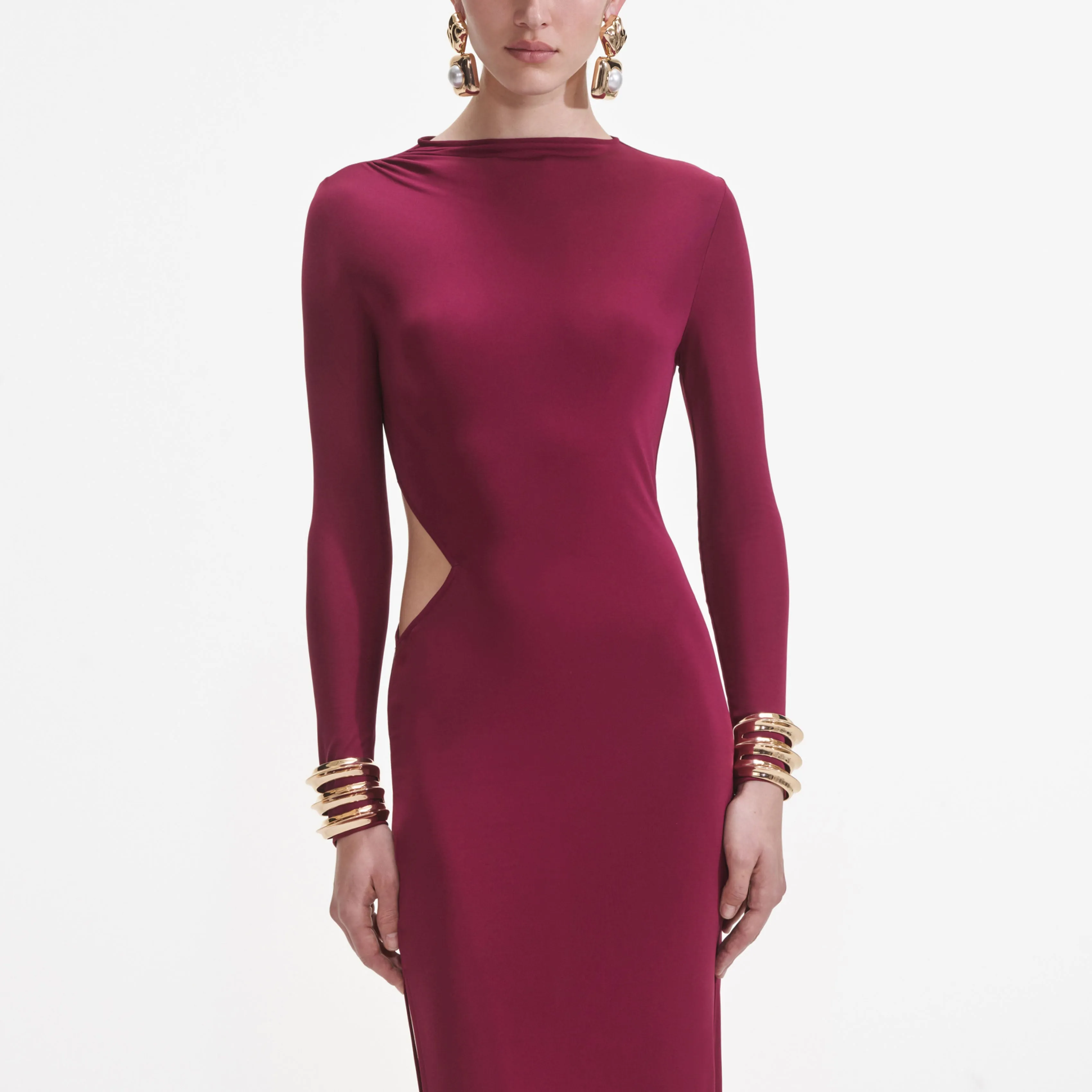 Burgundy Jersey Cut Out Midi Dress sold by Self-Portrait product image thumbnail 4