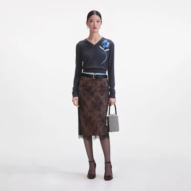 Black Lace Midi Skirt made by Self-Portrait