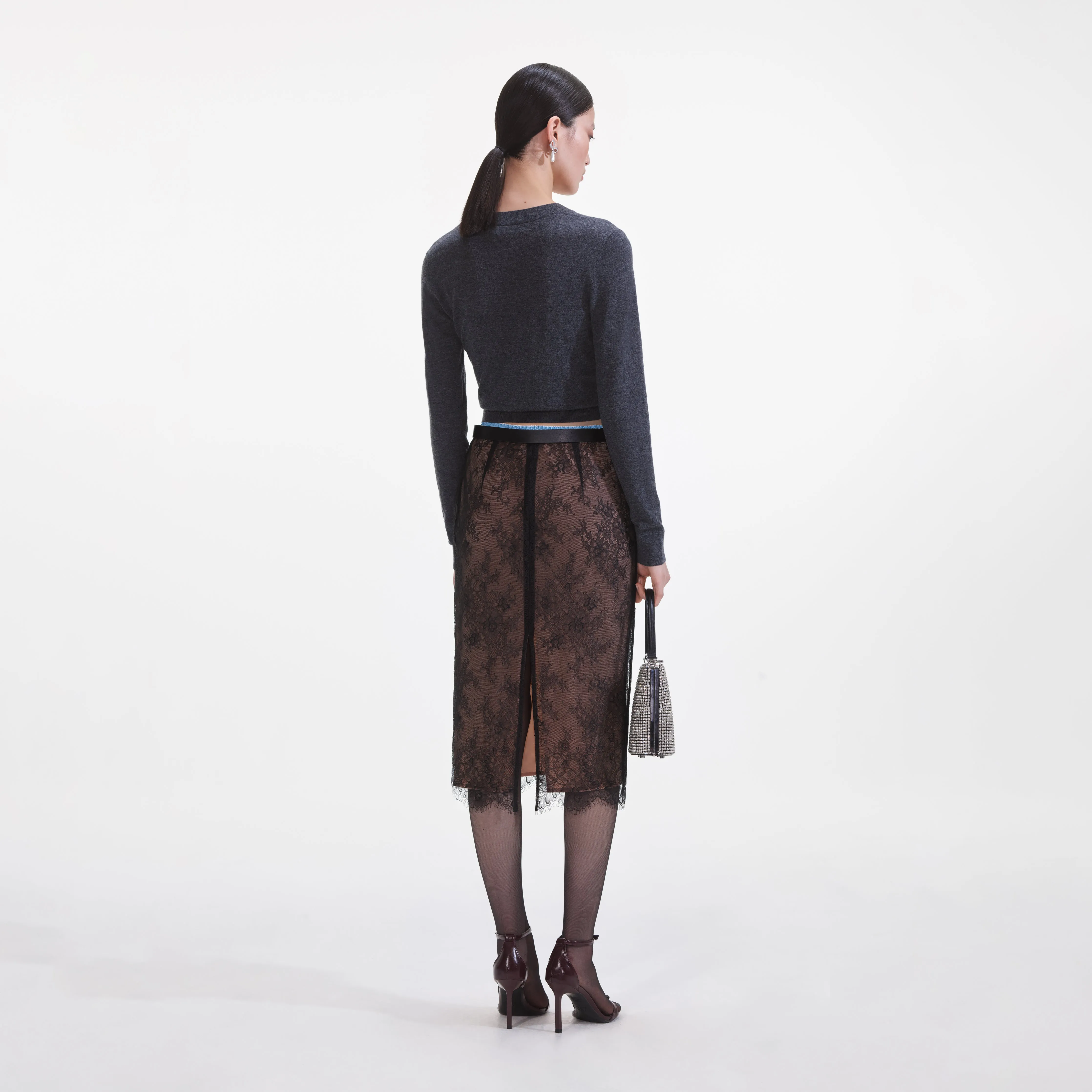 Black Lace Midi Skirt sold by Self-Portrait product image thumbnail 3