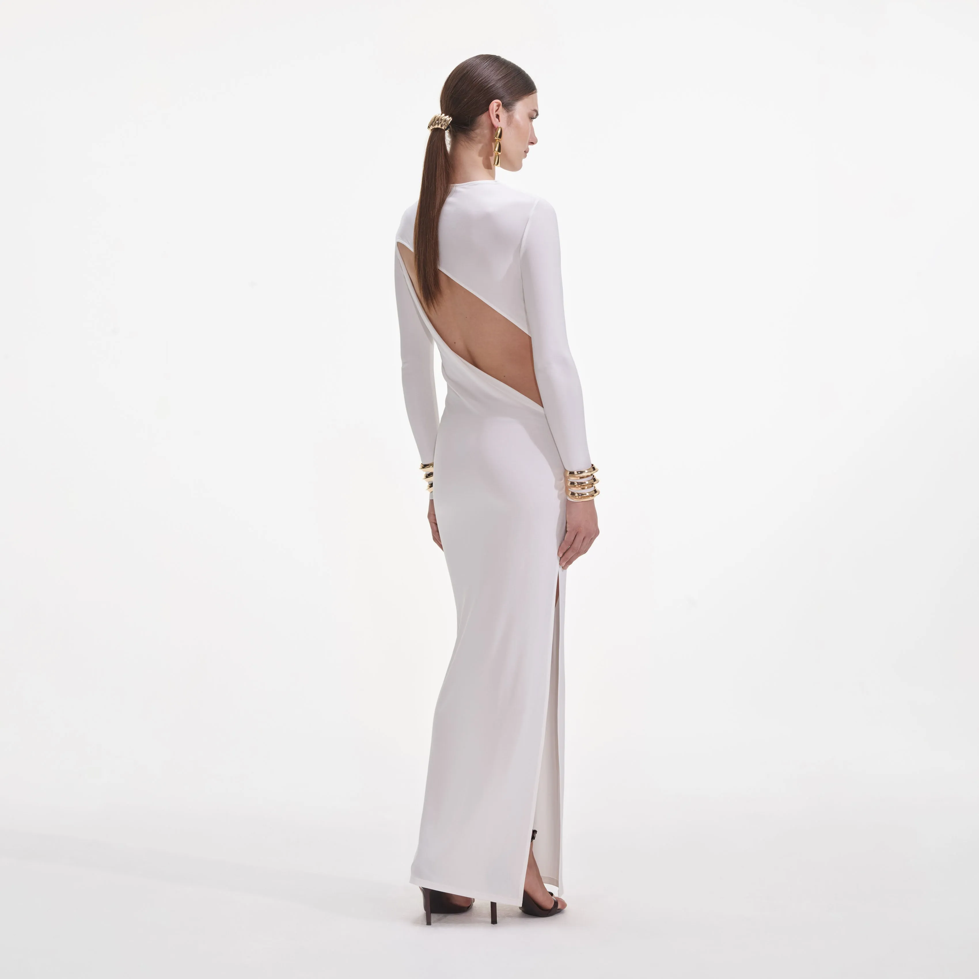 White Jersey Gathered Midi Dress sold by Self-Portrait product image thumbnail 3