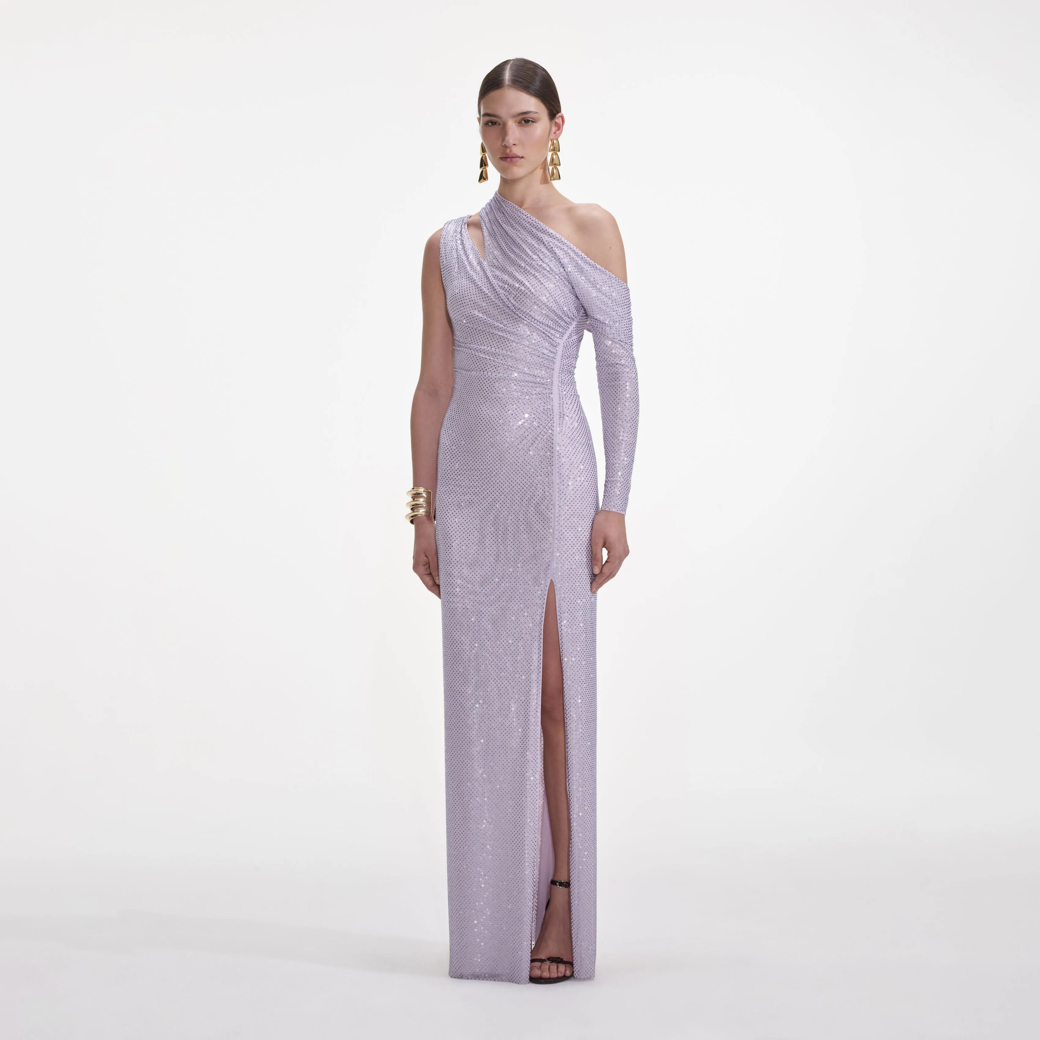 Lilac Rhinestone Gathered Maxi Dress sold by Self-Portrait product image thumbnail 2