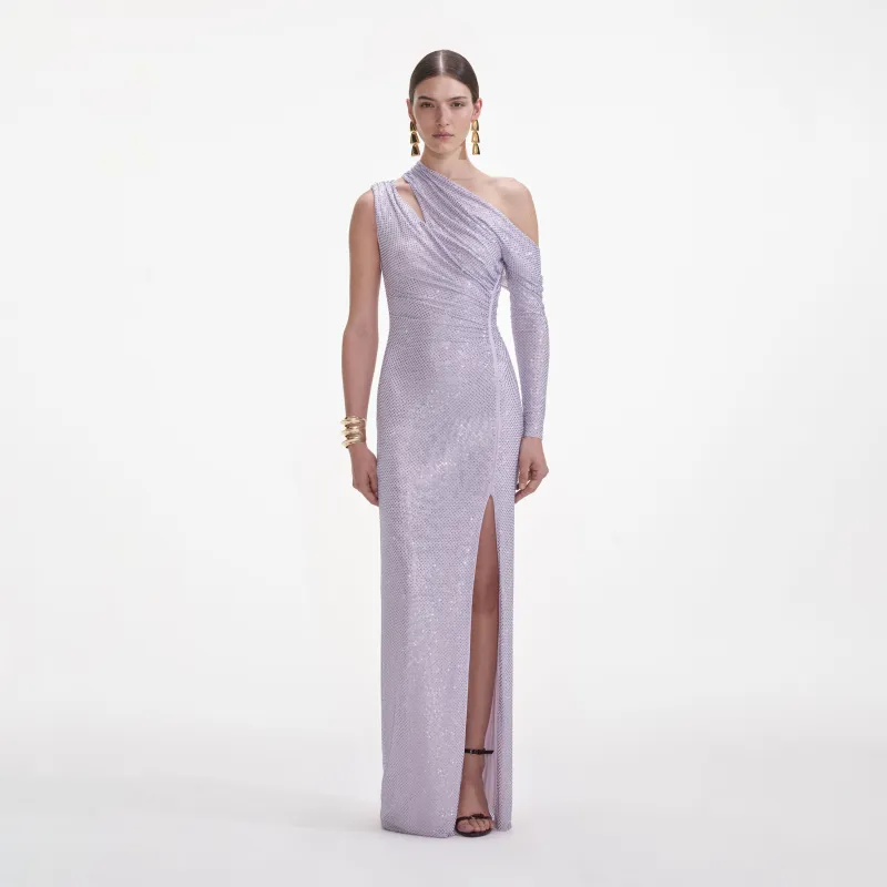 Lilac Rhinestone Gathered Maxi Dress made by Self-Portrait