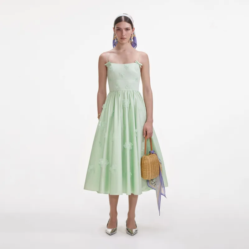 Green Cotton Flower Midi Dress made by Self-Portrait