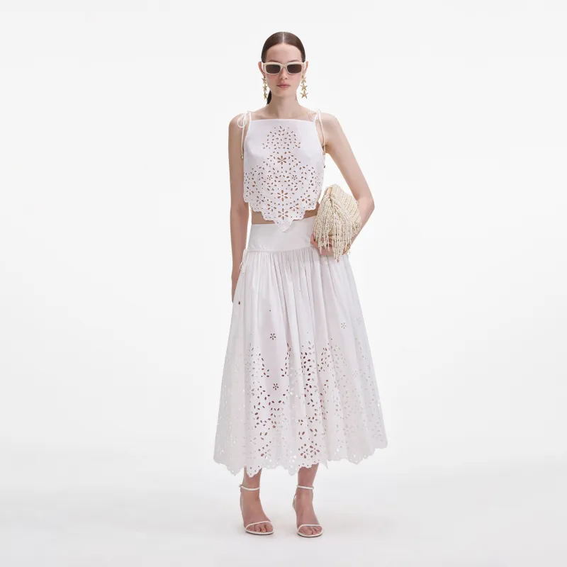 White Cotton Embroidered Top made by Self-Portrait