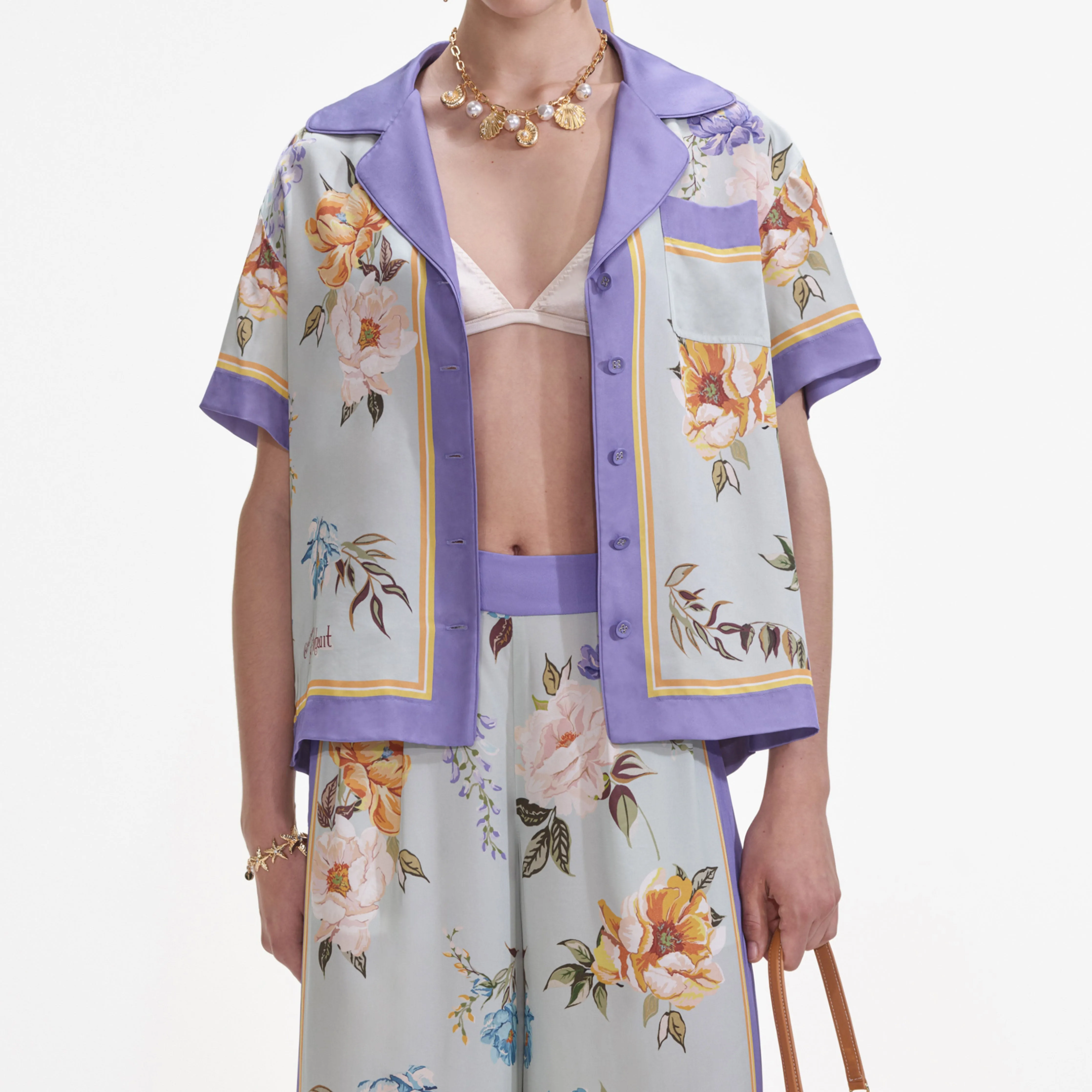 Blue Floral Viscose Shirt sold by Self-Portrait product image thumbnail 4