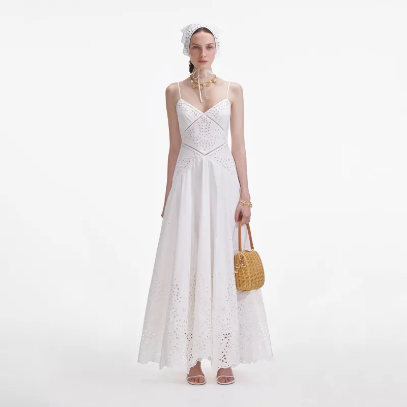 White Cotton Embroidered Maxi Dress made by Self-Portrait