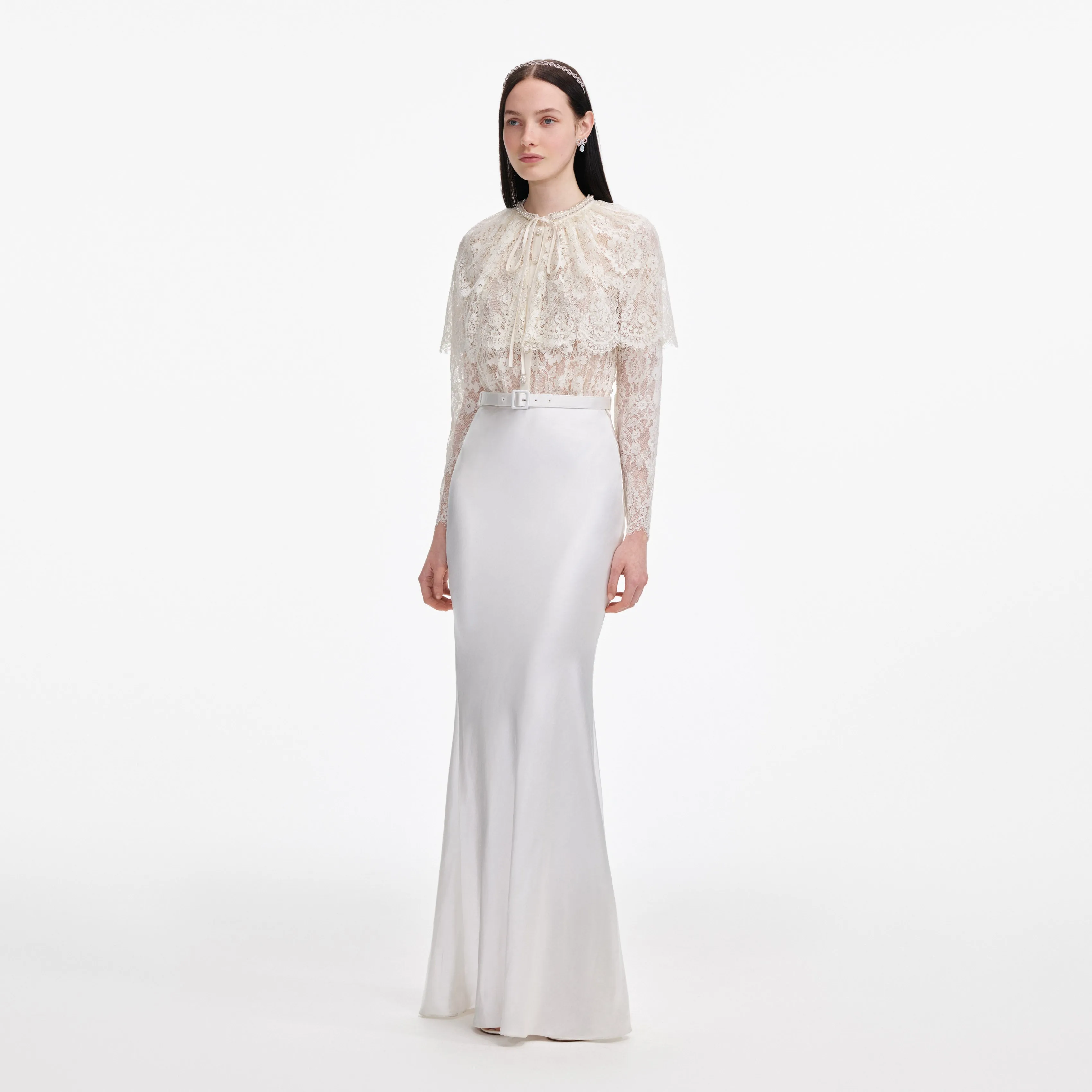 White Lace Cape Maxi Dress sold by Self-Portrait product image thumbnail 2