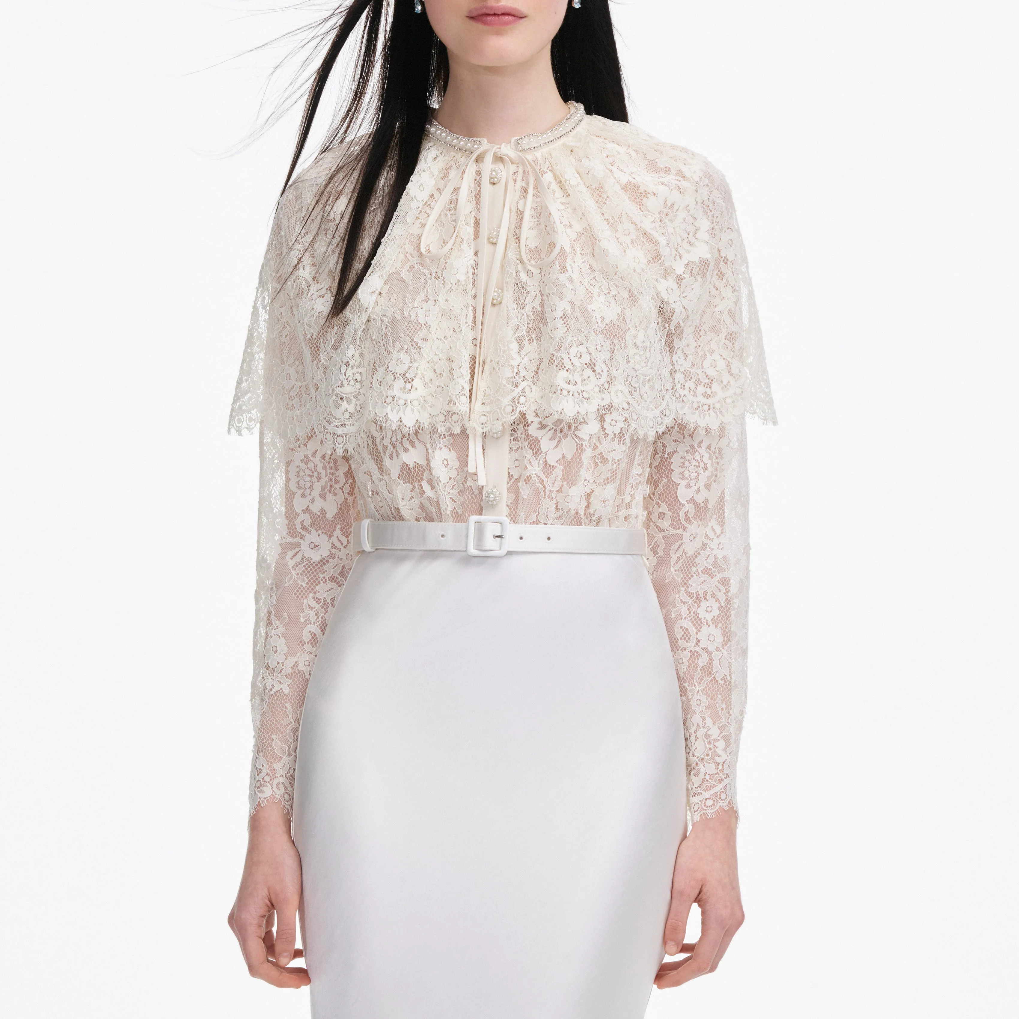 White Lace Cape Maxi Dress sold by Self-Portrait product image thumbnail 4