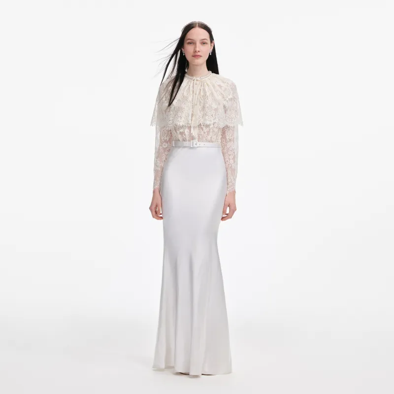 White Lace Cape Maxi Dress made by Self-Portrait