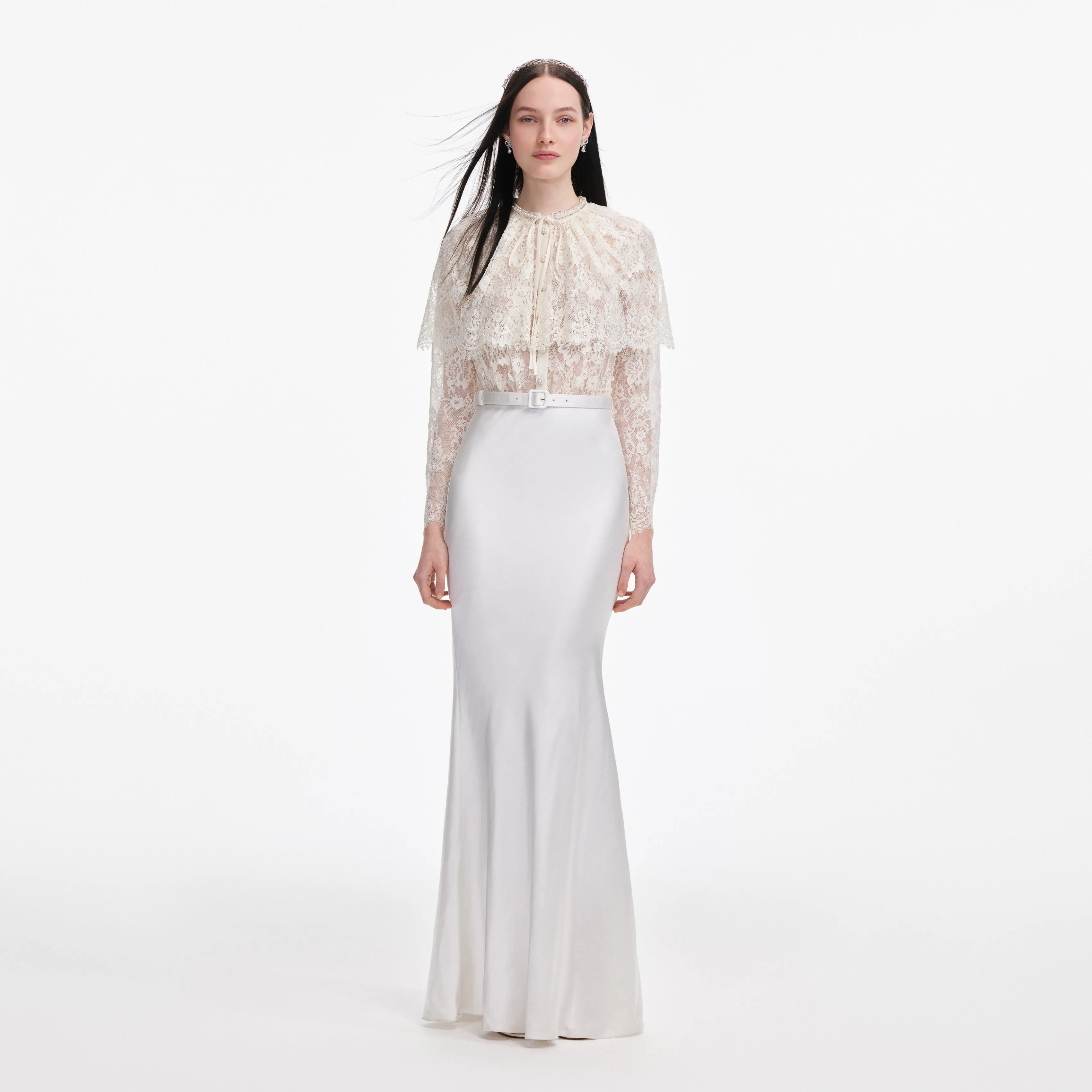 White Lace Cape Maxi Dress sold by Self-Portrait