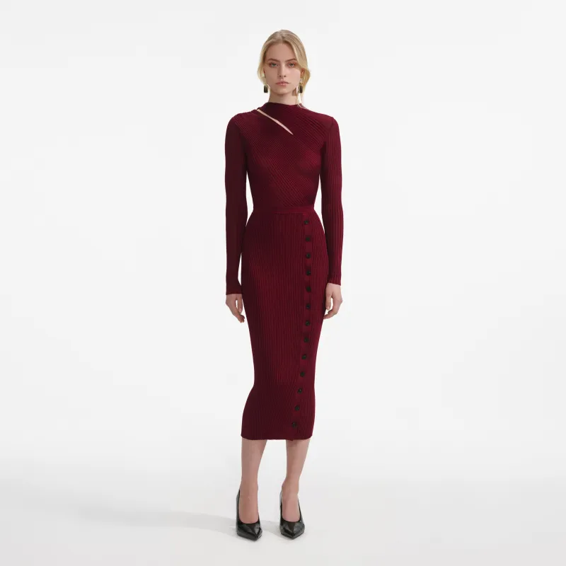Burgundy Cut Out Rib Knit Midi Dress made by Self-Portrait