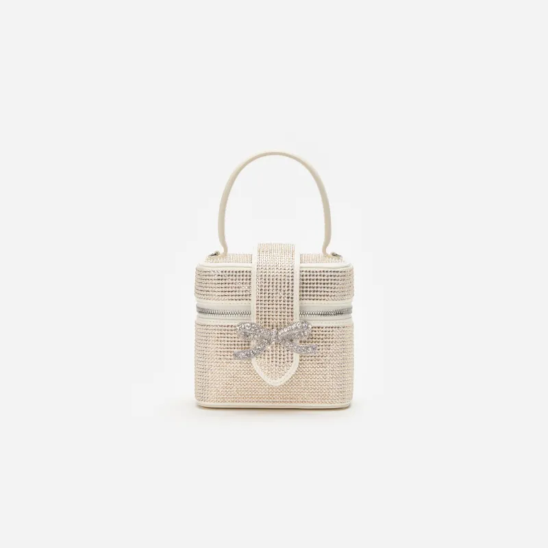 Champagne Satin Rhinestone Vanity Case made by Self-Portrait
