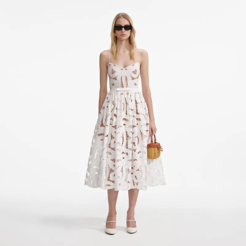 White Bow Embroidered Midi Dress made by Self-Portrait